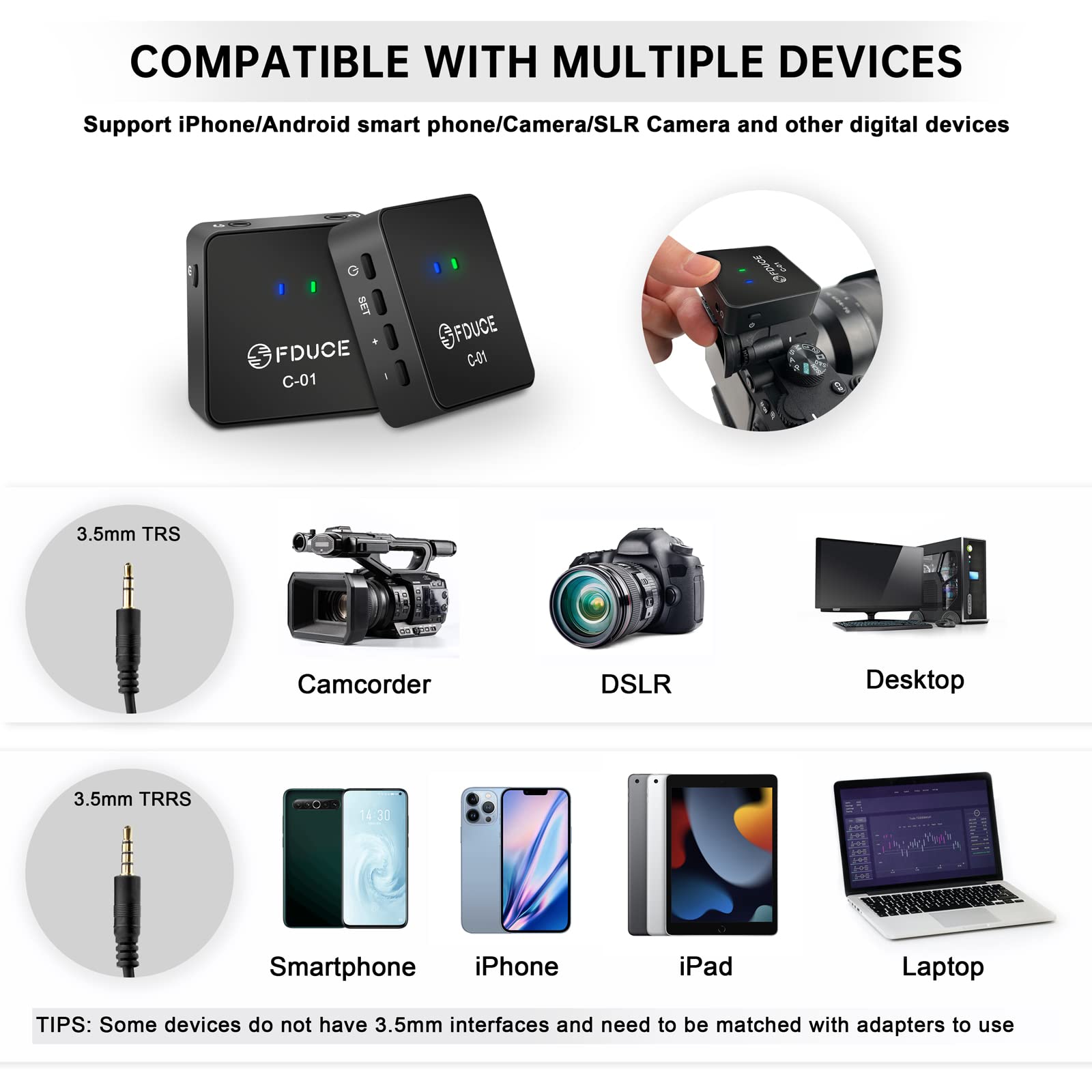 Fduce Uhf Wireless Lavalier Microphone System, Compatible With Phones And Cameras For Youtube, Tiktok, Interview(Single Transmit