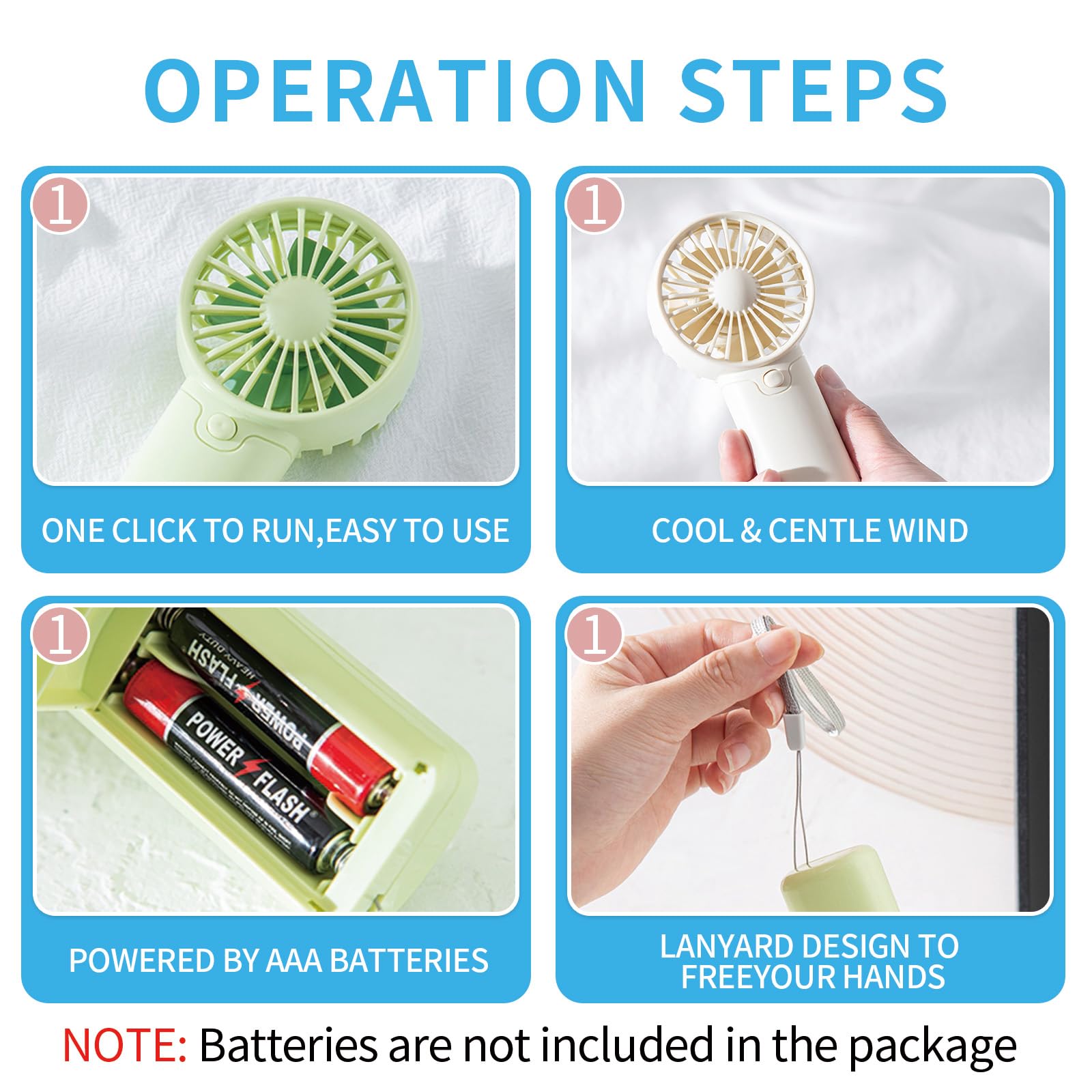 Shunchengfa Aaa Battery Powered On Fan Small Portable Battery Powered Fans With 1Speeds, 5 Quiet Personal Fan For Bed, Camping