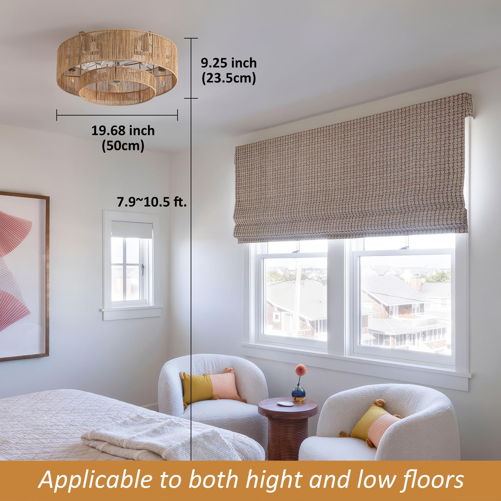 20 Inch Boho Caged Ceiling Fans With Lights Flush Mount, Layered Rattan Ceiling Fan With Light Remote Control With Reversible 6