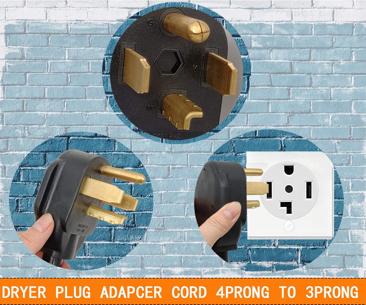 1.5Ft 3 Prong To 4 Prong Dryer Adapter, 4 Prong To 3 Prong Dryer Adapter, Nema 14 30P Male To 10 30R Female, Dryer Cord Adapter