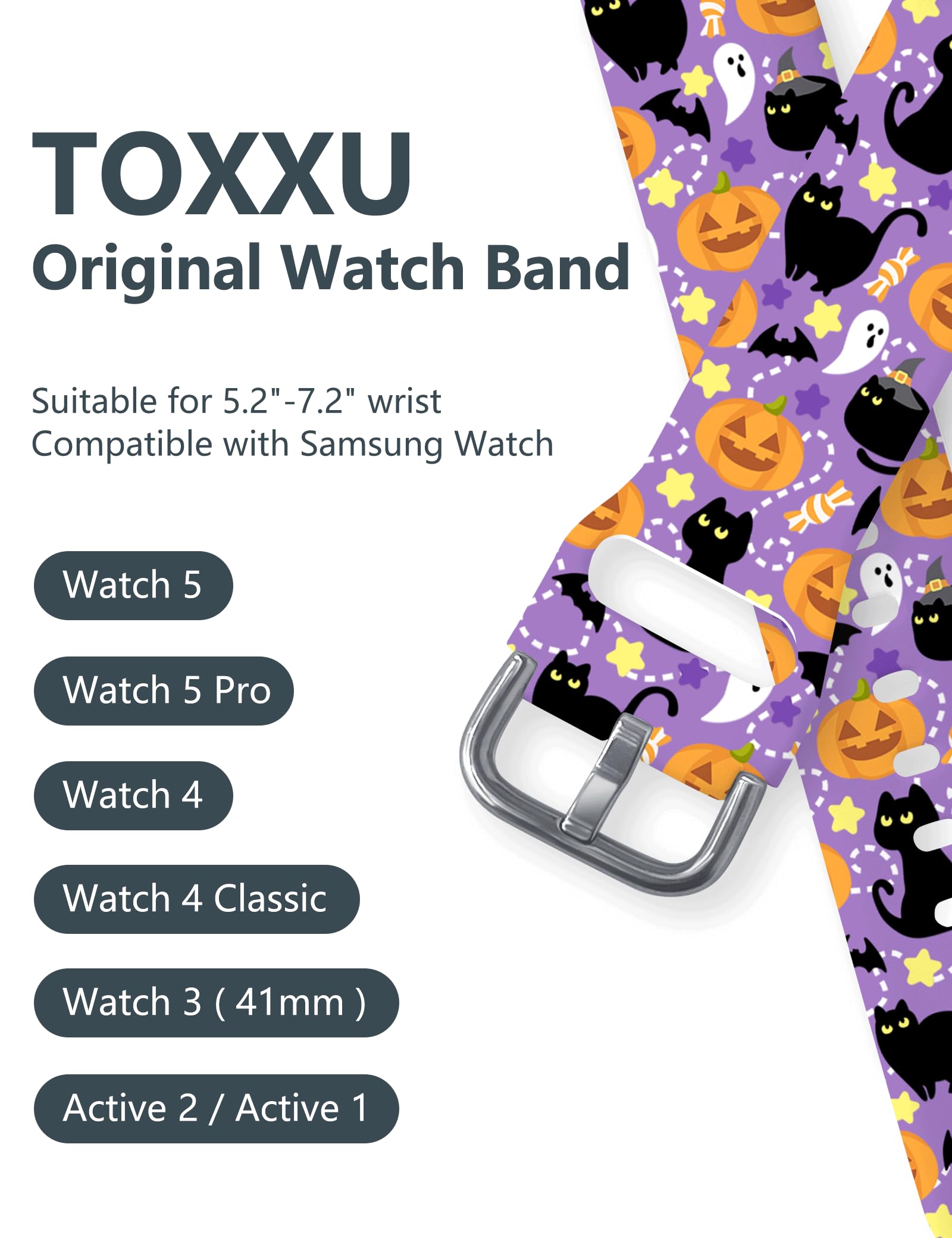 Toxxu Halloween Black Cats Watch Band 20Mm Compatible With Samsung Galaxy Watch 5/ Watch 5 Pro / Watch 4/ Watch 4 Classic/ Watch