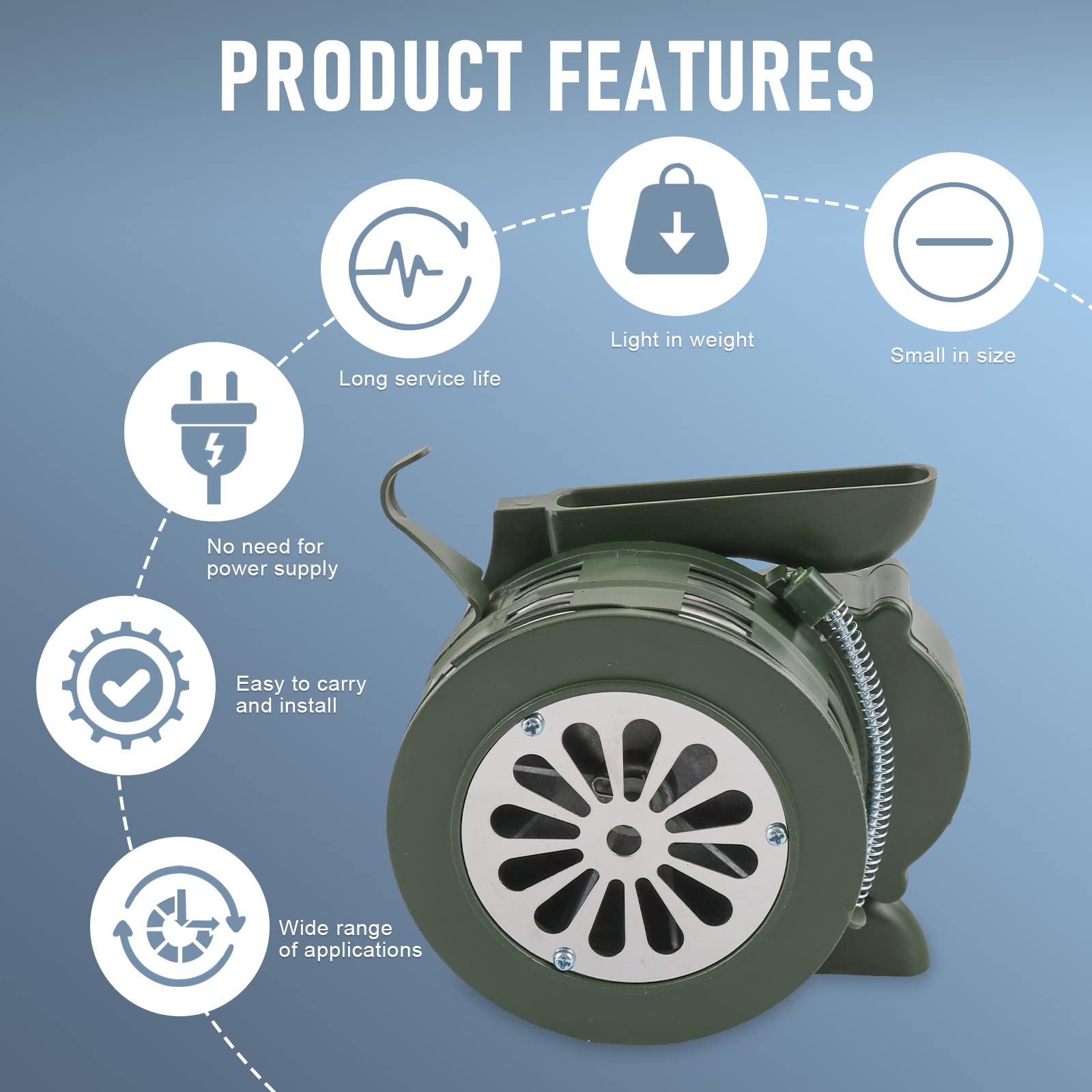 Dicmic Metal Hand Crank Siren Horn, Manual Handheld Air Raid Siren, Portable Loud Emergency Safety Siren, Green