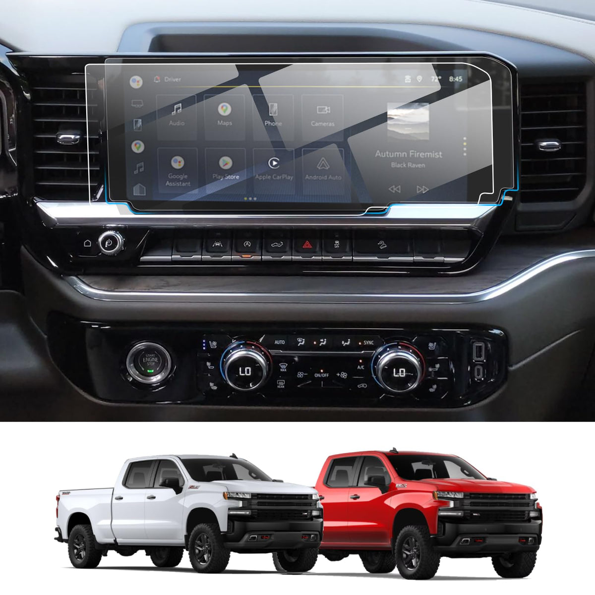 Moonlinks 2Pcs Tempered Glass Screen Protector 13.4' Compatible With 2022-2024 Chevy Silverado Gmc Sierra 1500/2500/3500 Navigation Touchscreen Protector High Definition 9H Hardness Anti-Fingerprint
