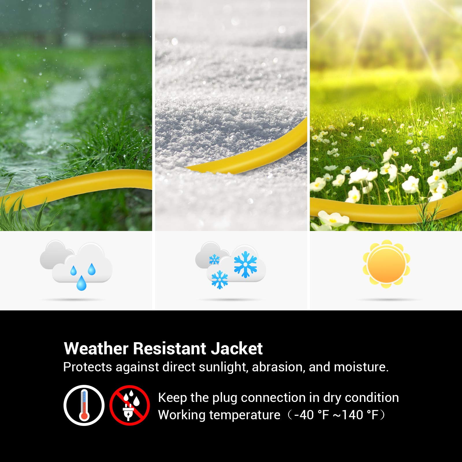 Dewenwils 3 Ft Automatic Gfci Extension Cord Outdoor, 12/3 Gauge Extension Cord For Multiple Appliances, Heavy Duty Power Cable