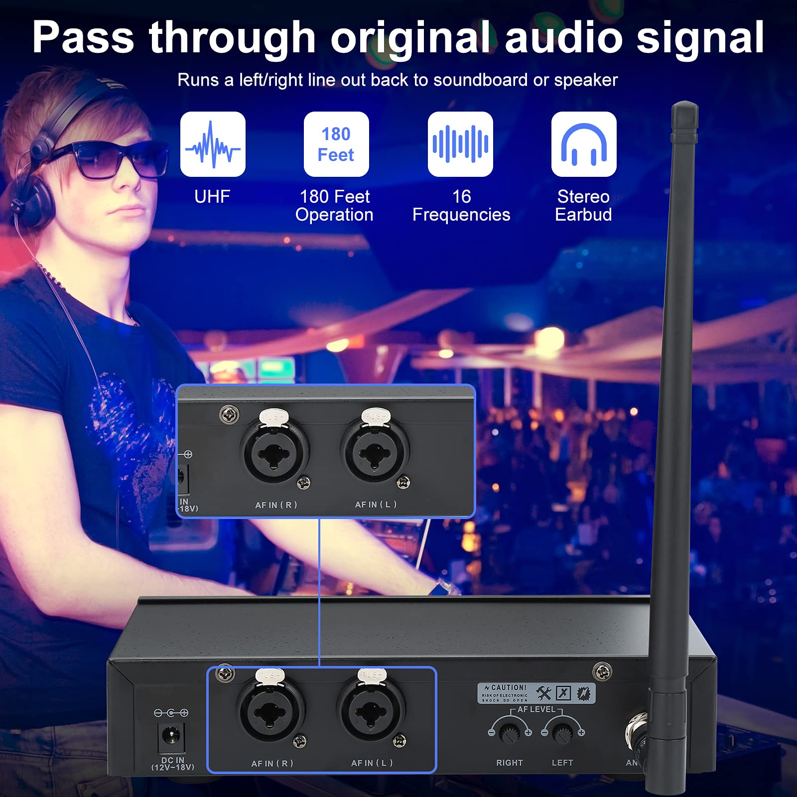 Levusu Uhf Wireless In-Ear Monitor System With Earphone,180Ft, Rack Mount, Professional Iem Stereo System Transmitter And Beltpa