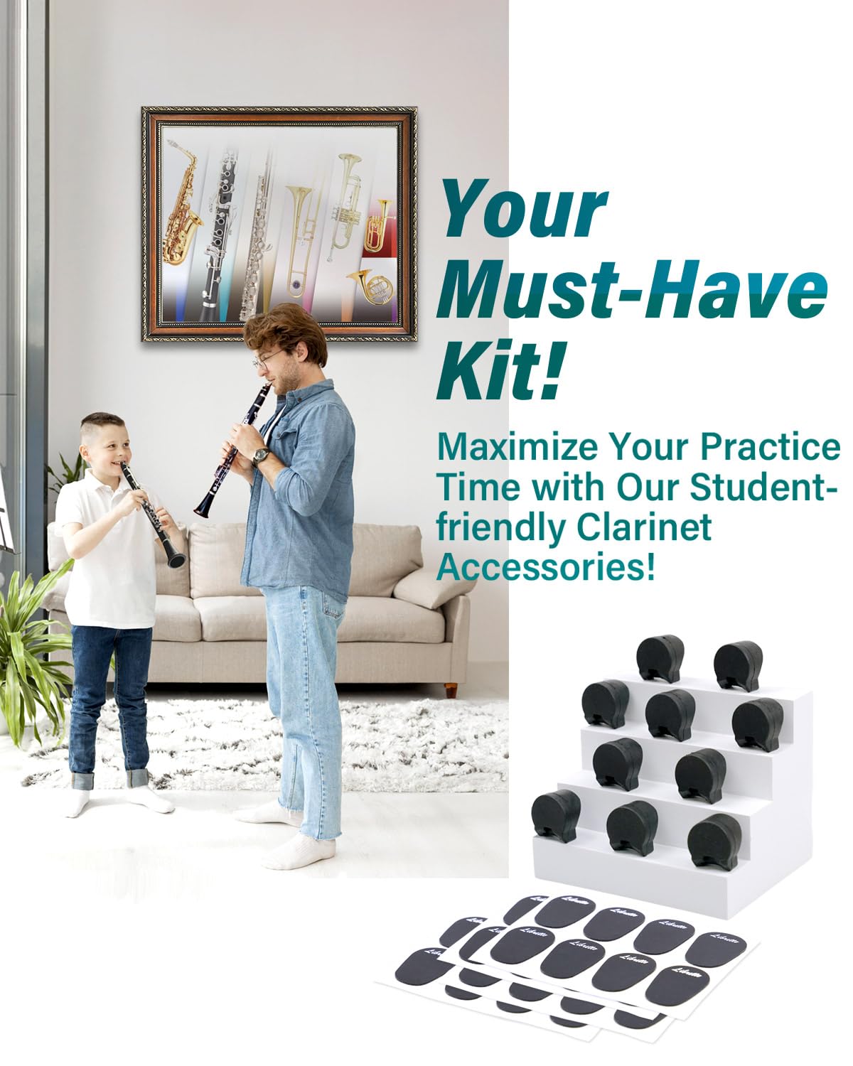 Libretto Mouthpiece Pad & Thumb Rest Cushion For Clarinet, Oboe. Giftable Woodwinds Accessory Kit: 32Pcs Mouthpiece Patch, 10Pcs