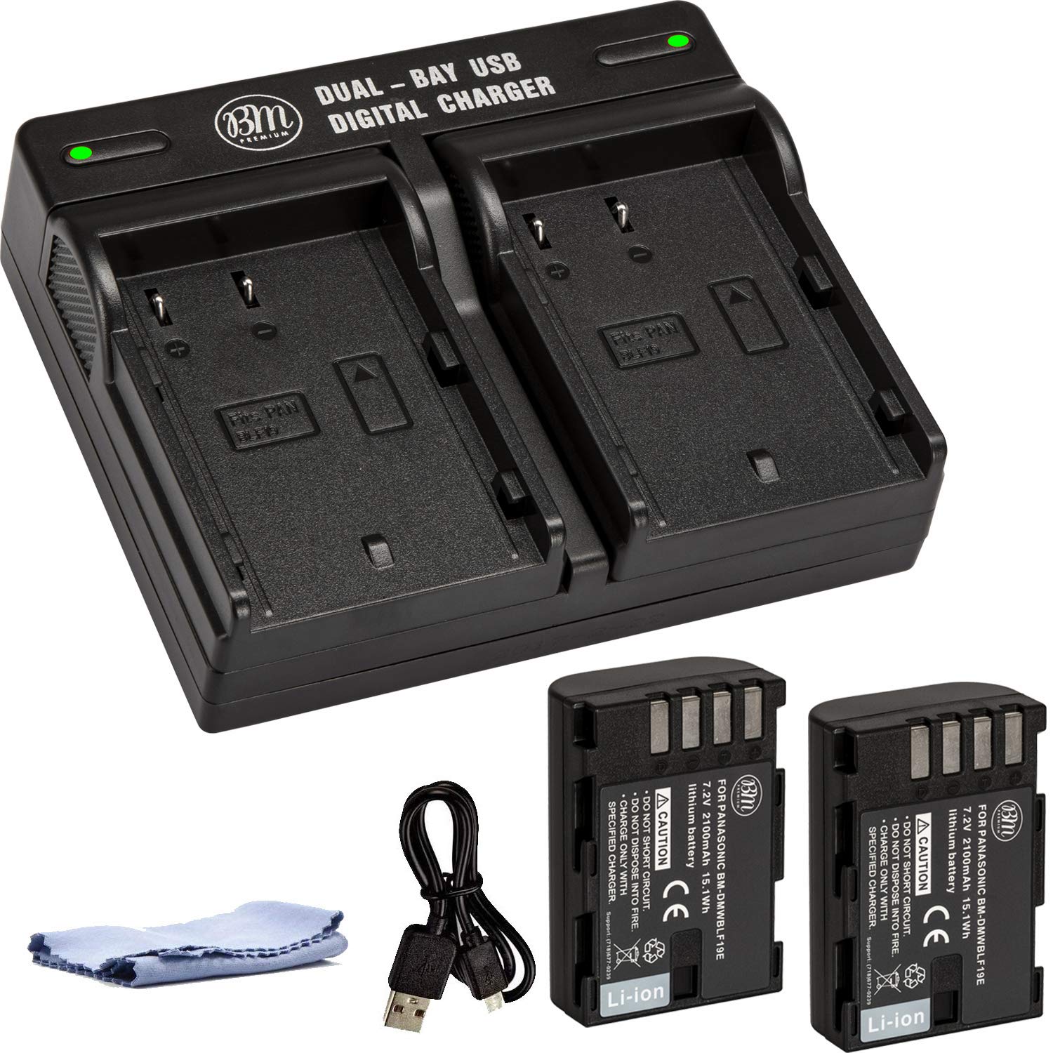 BM Premium 2 Pack of DMW BLF19, DMW BLF19e, DMW BLF19PP Batteries and Dual Battery Charger for Panasonic Lumix DC G9, DC GH5, DMC GH3, DMC GH3K, DMC GH4, DMC GH4K Digital Camera