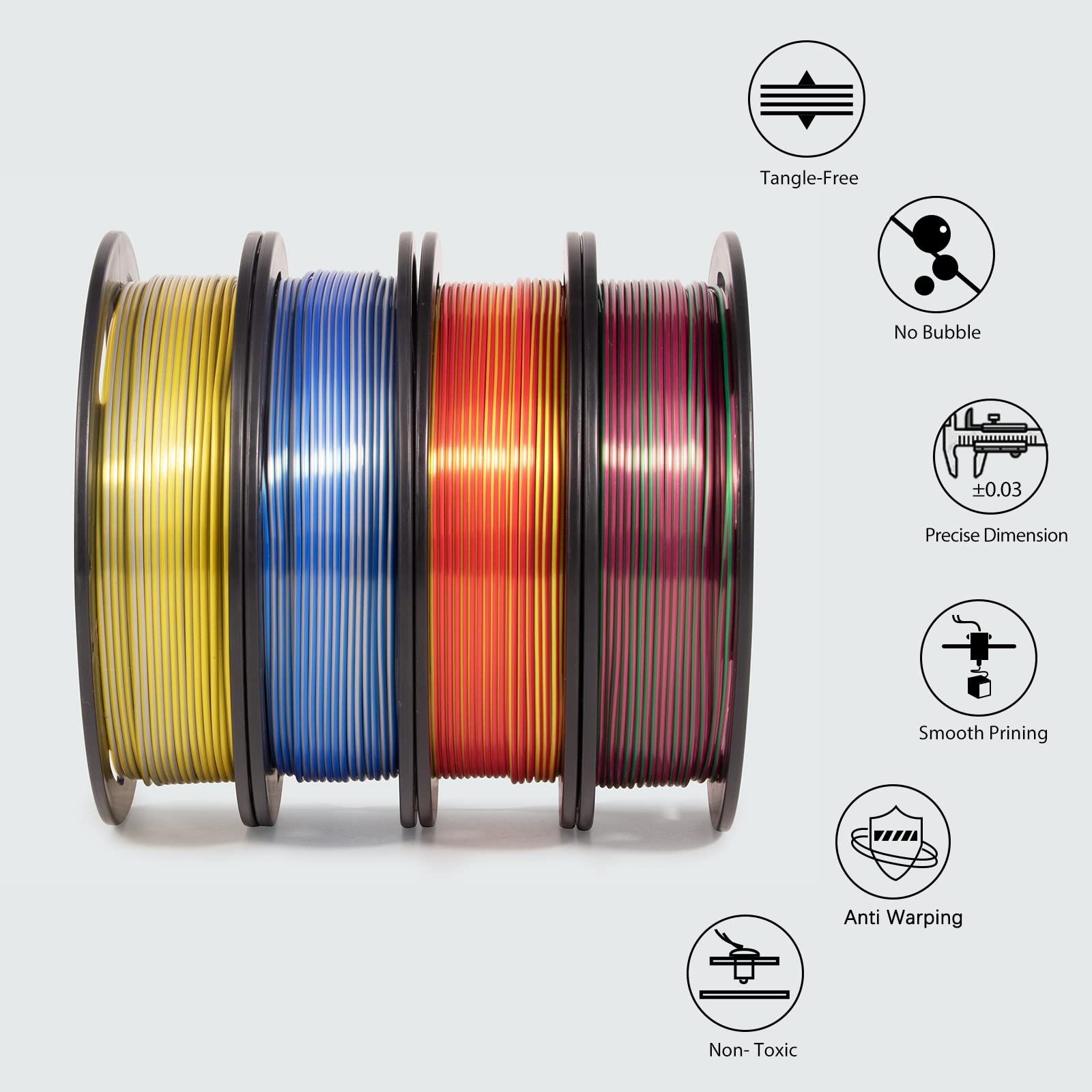 Isanmate 3D Printer Filament, Pla Filament 1.75Mm Bundle, Dual Color Filament Silk Pla, Dimensional Accuracy +/  0.03 Mm, 250G X