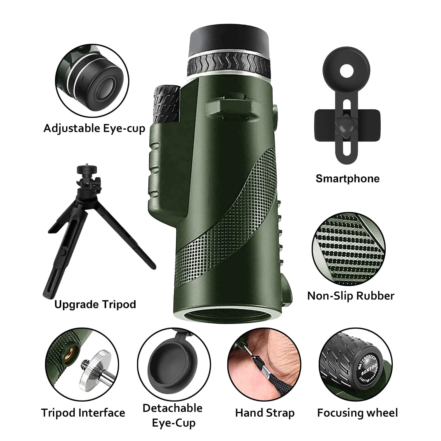 Monocular Telescope 80X100 High Powered Monoculars For Adults Compact Monocular For Smartphone Adapter, Handheld Telescope With
