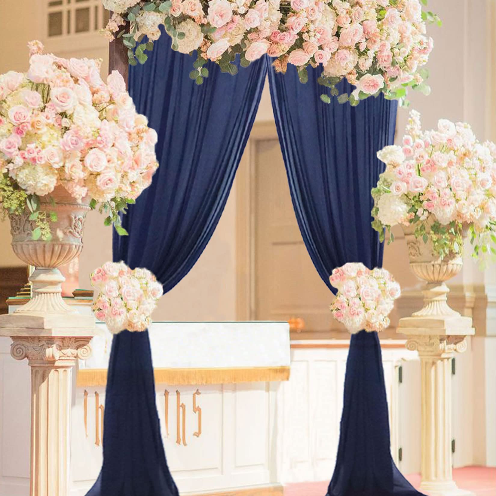 Fuhsy Sheer Navy Blue Backdrop Curtain Chiffon Curtains Wedding Drapery 10 Ft Curtains Tulle Backdrop Drapes Wedding Arch Drapes