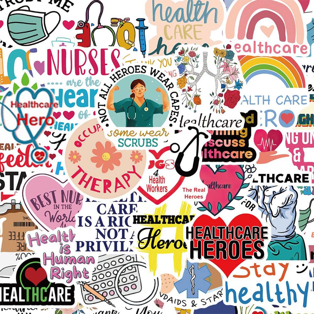 Health Care Stickers |50Pcs Healthcare Waterproof Vinyl Decals For Water Bottles Laptop Luggage Cup Computer Mobile Phone Skateb