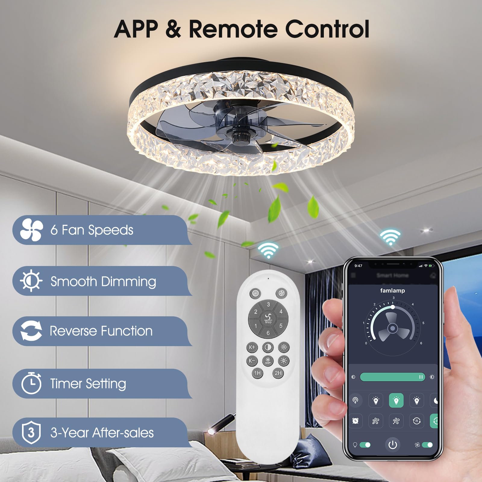 Ahawill Ceiling Fan With Light, 15.7'' Flush Mount Ceiling Fan, Dimmable, Reversible, Noiseless, Small Ceiling Fans For Bedroom,