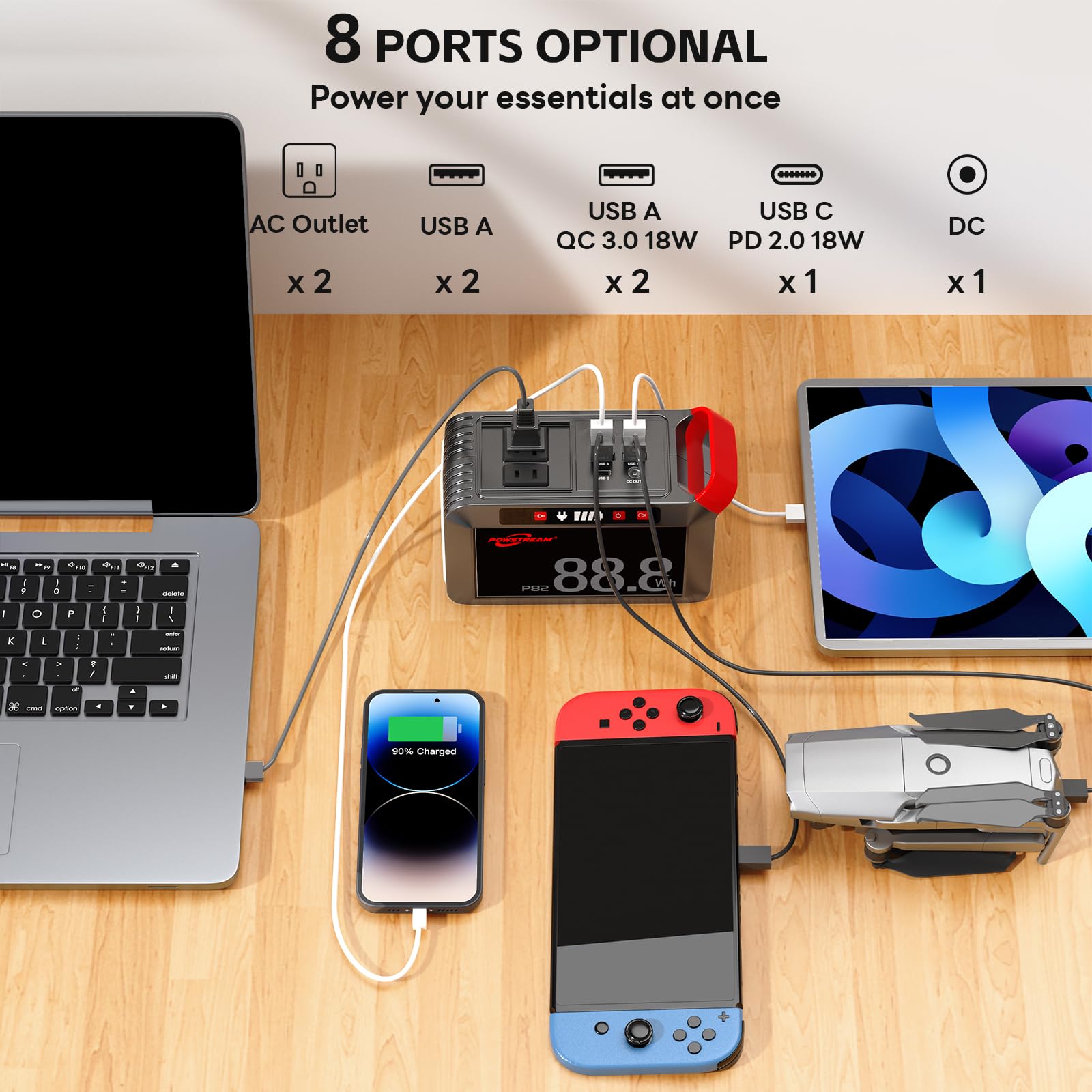 Powstream Solar Generator 24000Mah Portable Power Station With 21W Foldable Solar Panel And Portable Camping Light Included, 88.