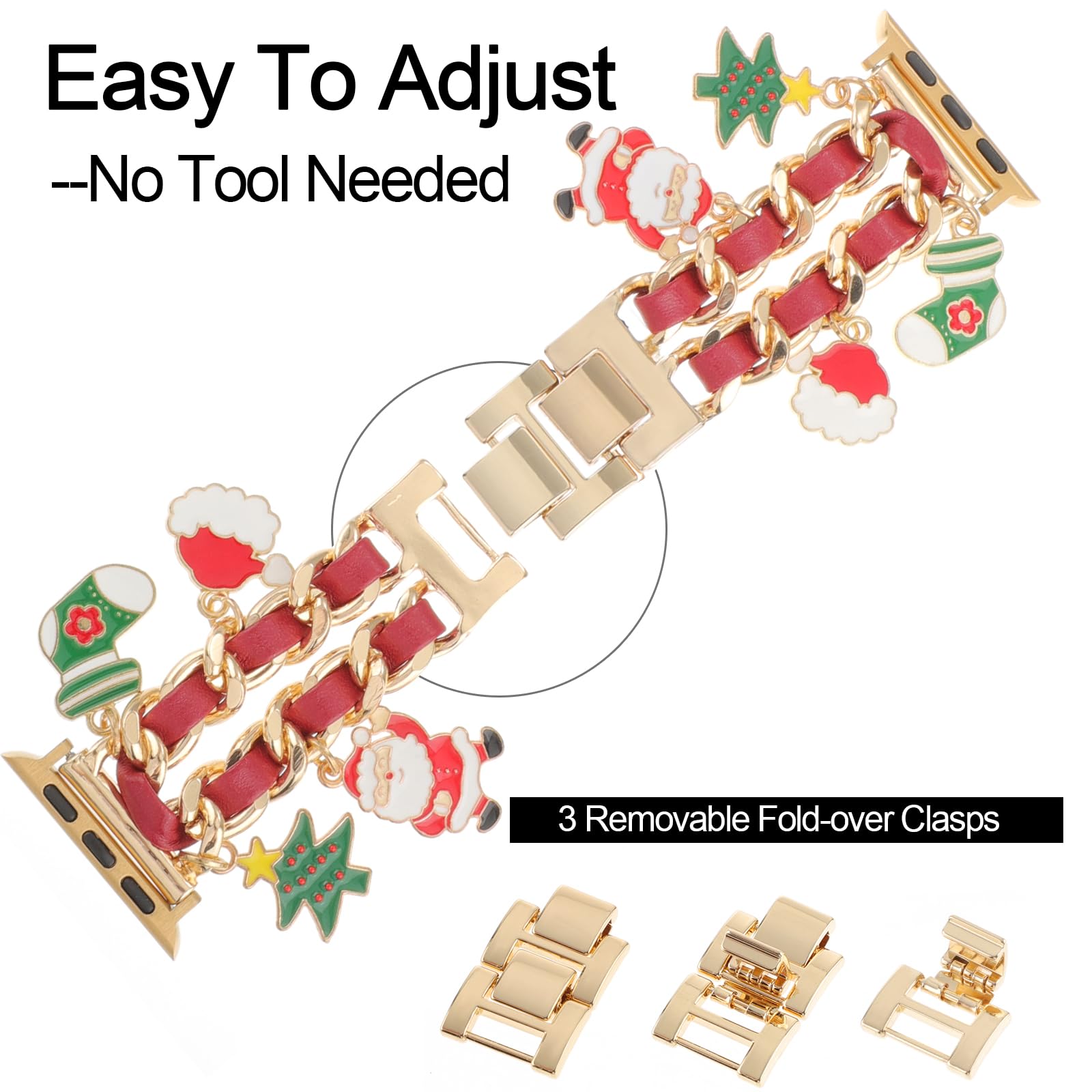 Realsign Stylish Metal Wristband Compatible With Apple Watch Band 42Mm 44Mm 45Mm 49Mm,Cuban Chain With Christmas Tree Santa Clau