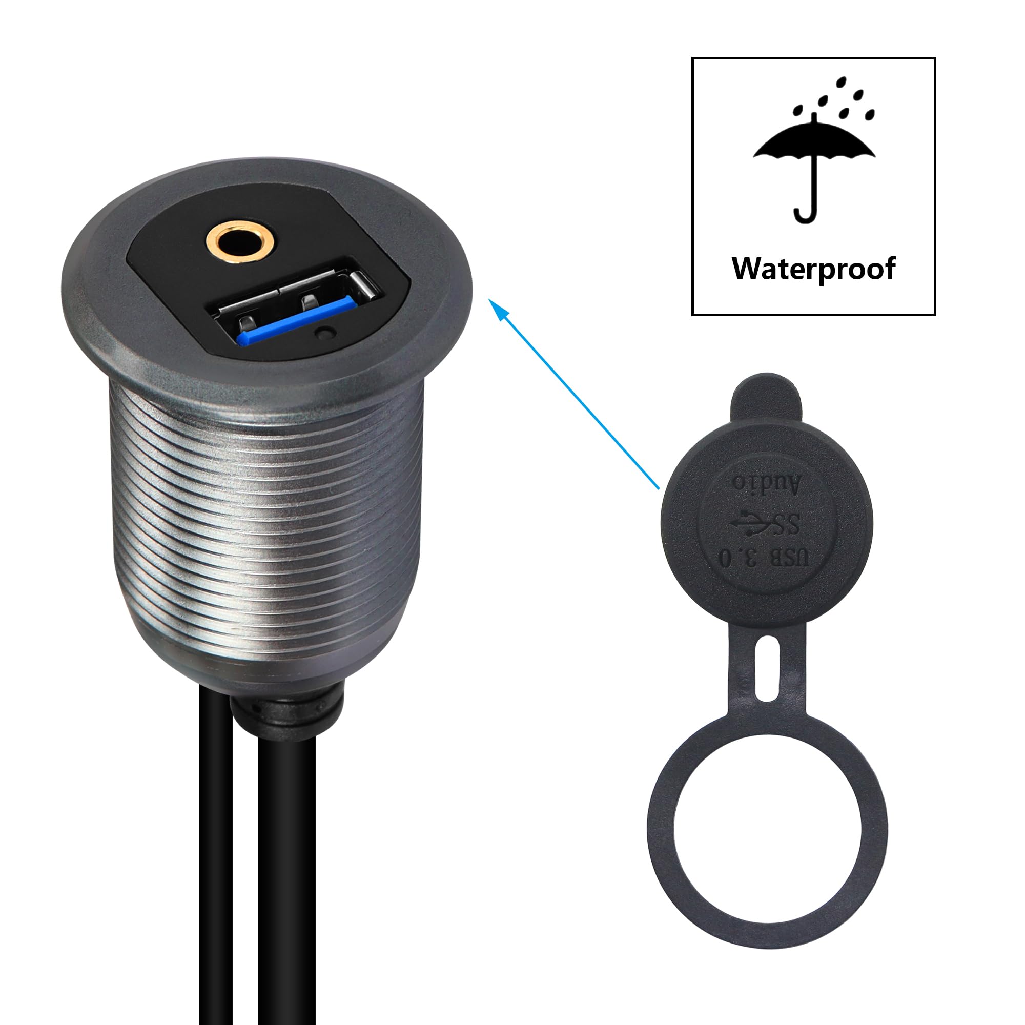 Sinloon Usb 3.0 & 3.5Mm Car Mount Flush Cable 3.3Ft Usb 3.0 Flush Mount Cable Aux Extension Dash Panel Waterproof Mount Cable Fo