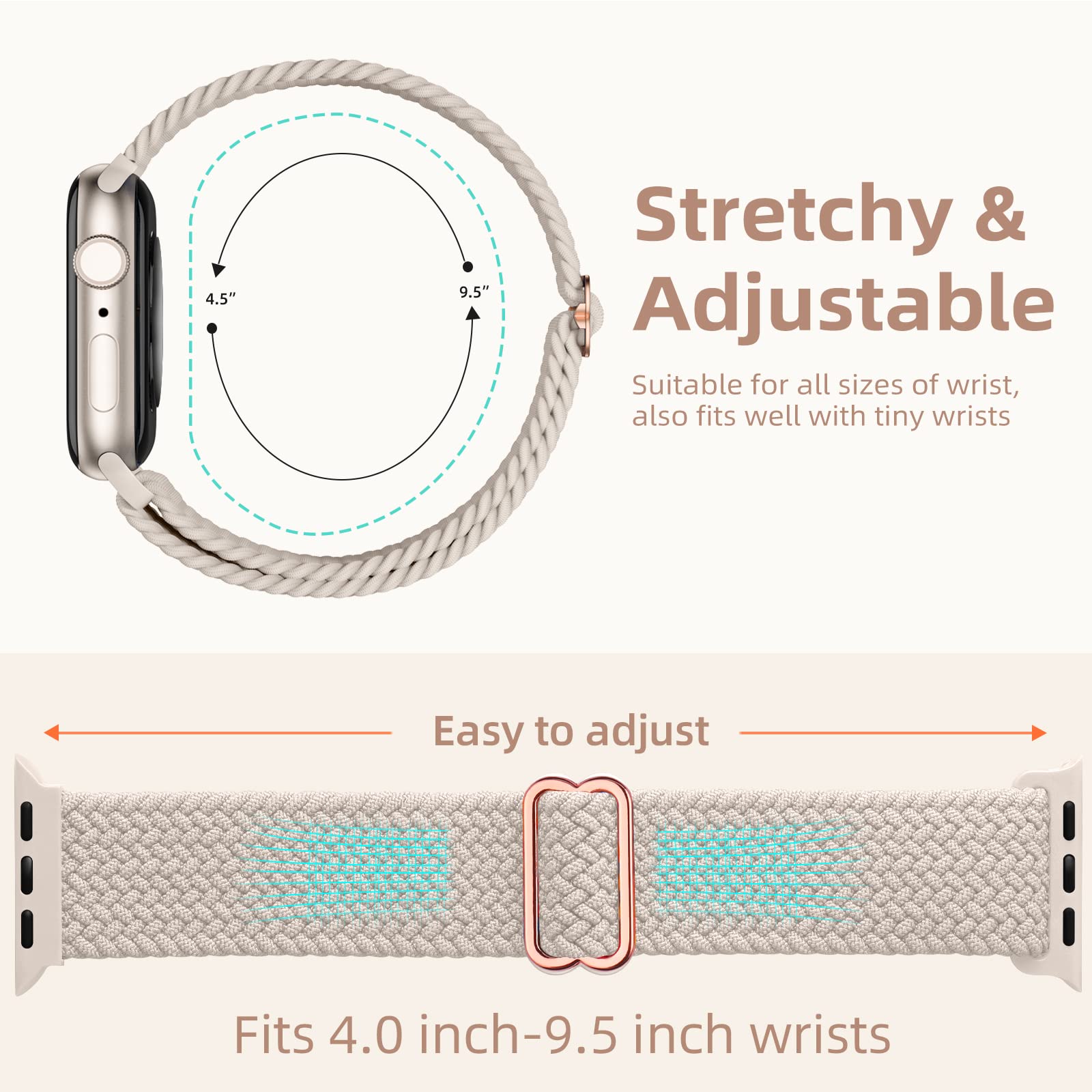 Daqin 4 Pack Braided Solo Loop Compatible With Apple Watch Band 38Mm 40Mm 41Mm 42Mm Women Men, Adjustable Stretchy Elastic Nylon