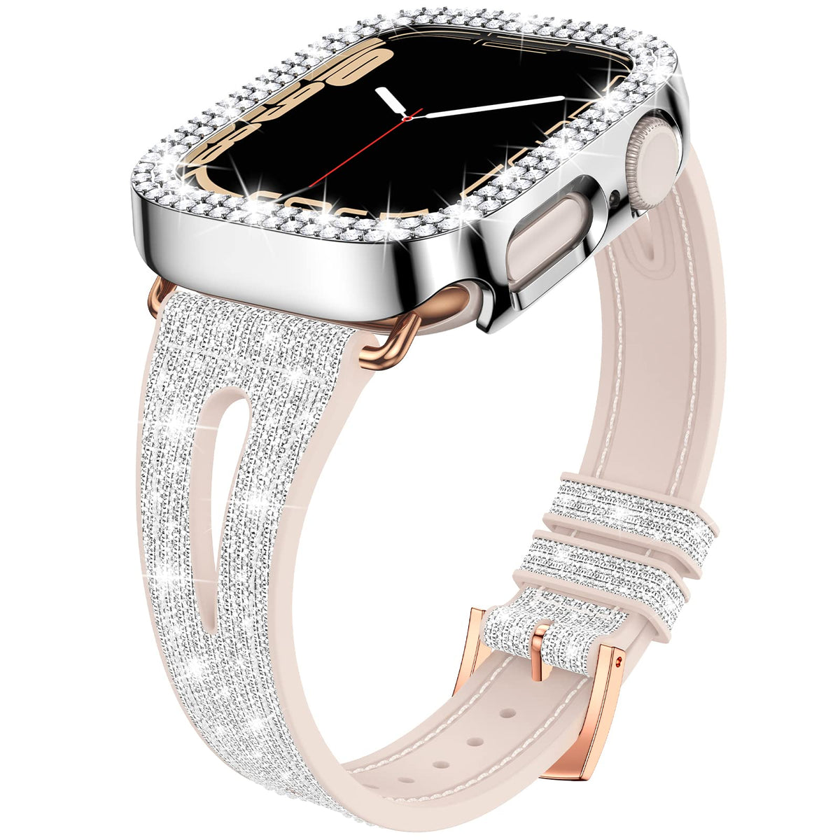 Goton Bling Band + Case For Apple Watch Bands 45Mm 44Mm 41Mm 40Mm 38Mm Series Se 6 5 4, Women Glitter Silicone Thin Strap + Bump