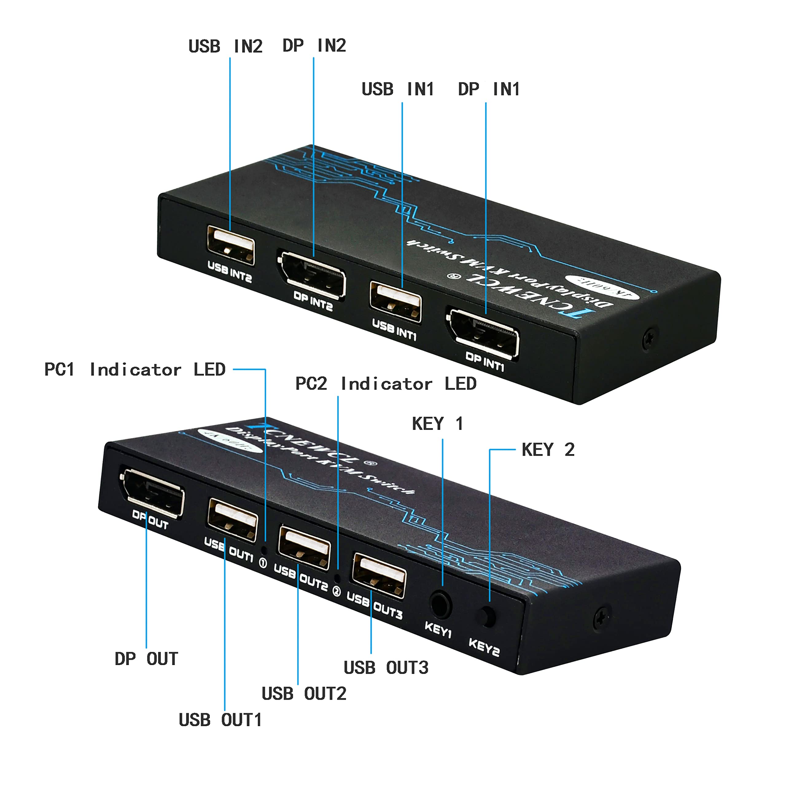 Kvm Switch Displayport, 2 Port Dp Kvm Switch For 1 Hd Monitor 2 Computers To Share 3 Usb 2.0 Device Keyboard Mouse Printer, Supp