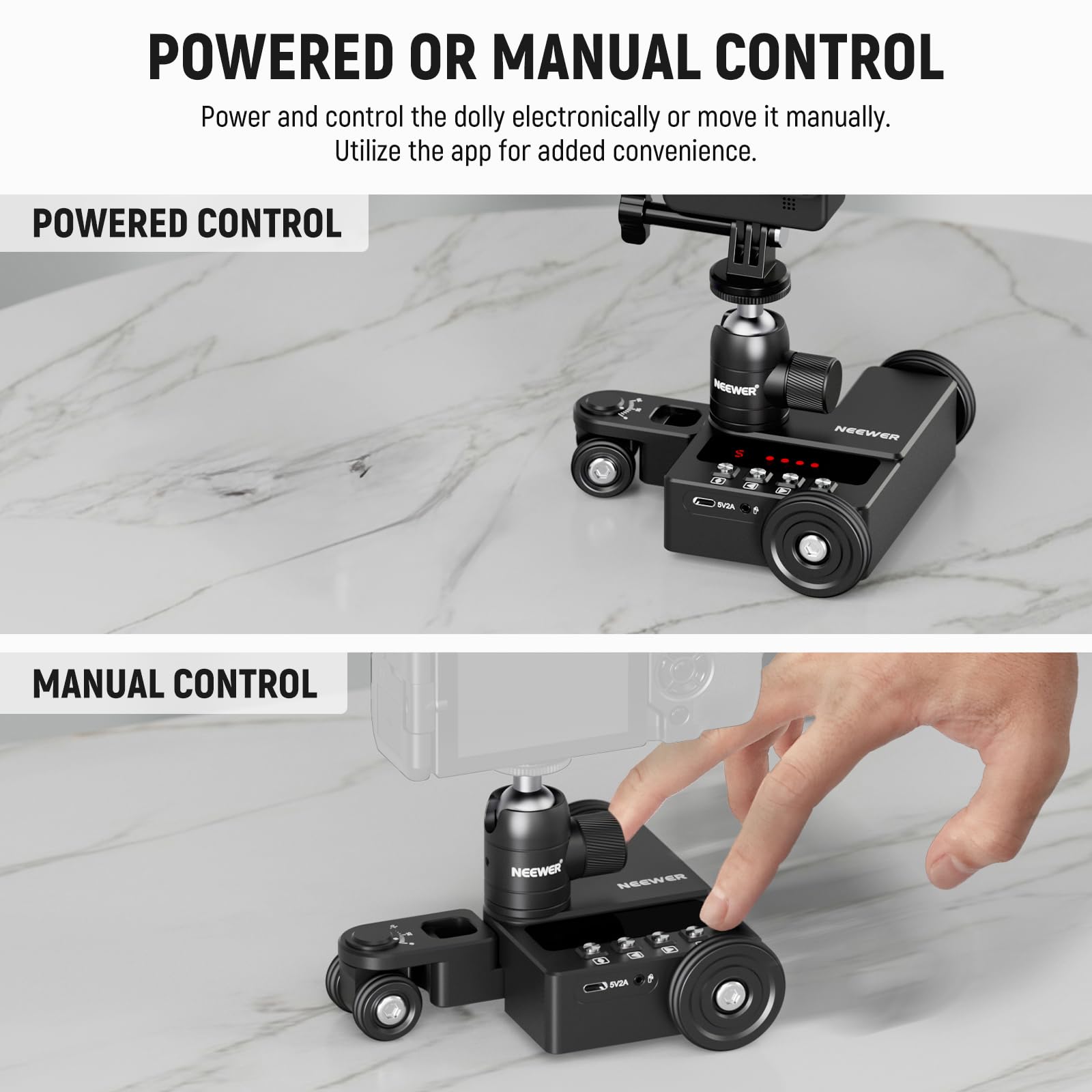 Neewer Upgraded Motorized Camera Dolly With App Control, Ultra Silent Motor, Compatible With Gopro Hero 12 Iphone 15 Pro Max Sam