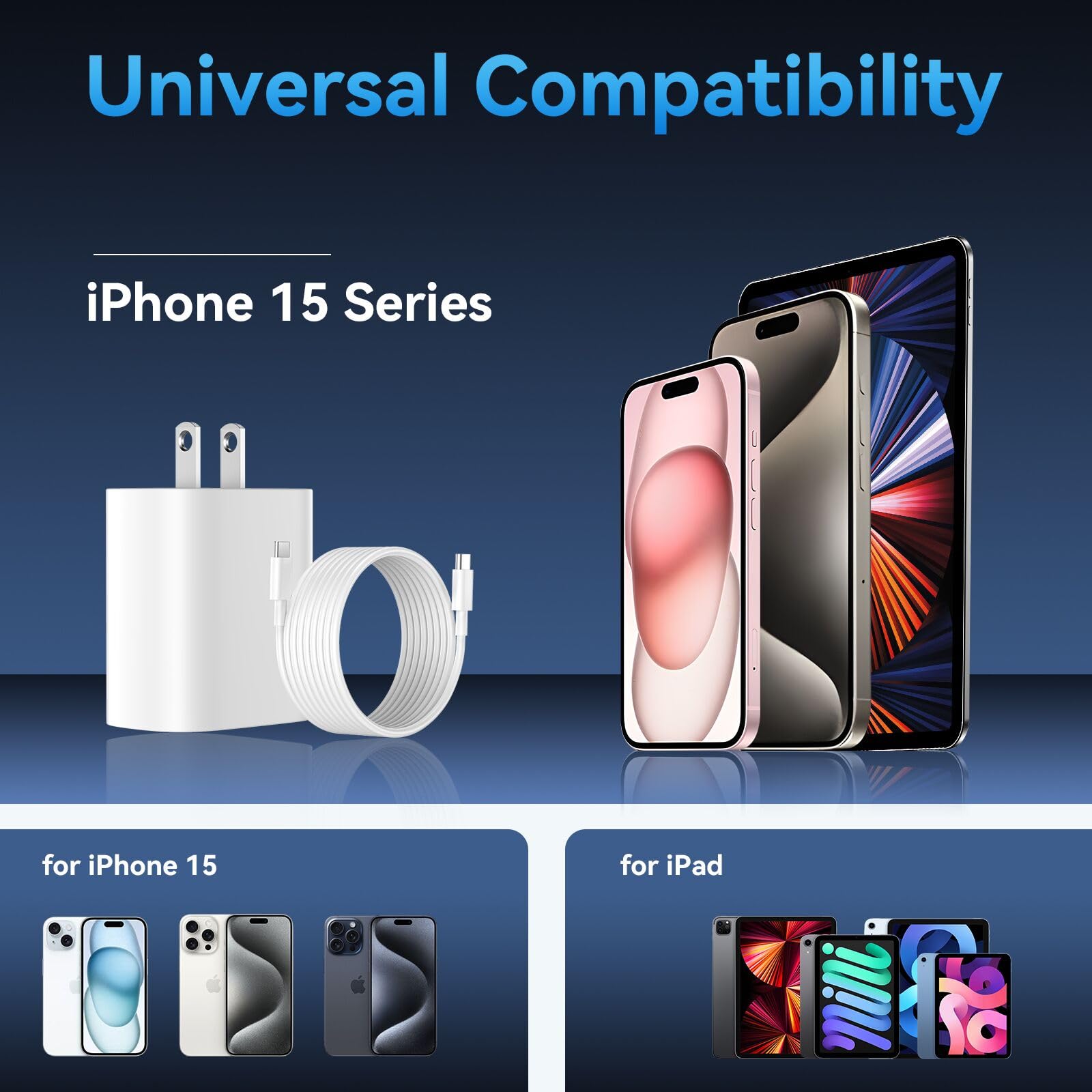 Phone 15 Pro Max Fast Charger,Phone Charger Fast Charging,20W Usb C Phone Fast Charger Block & 6.6Ft Long Usb C Cable For Phone