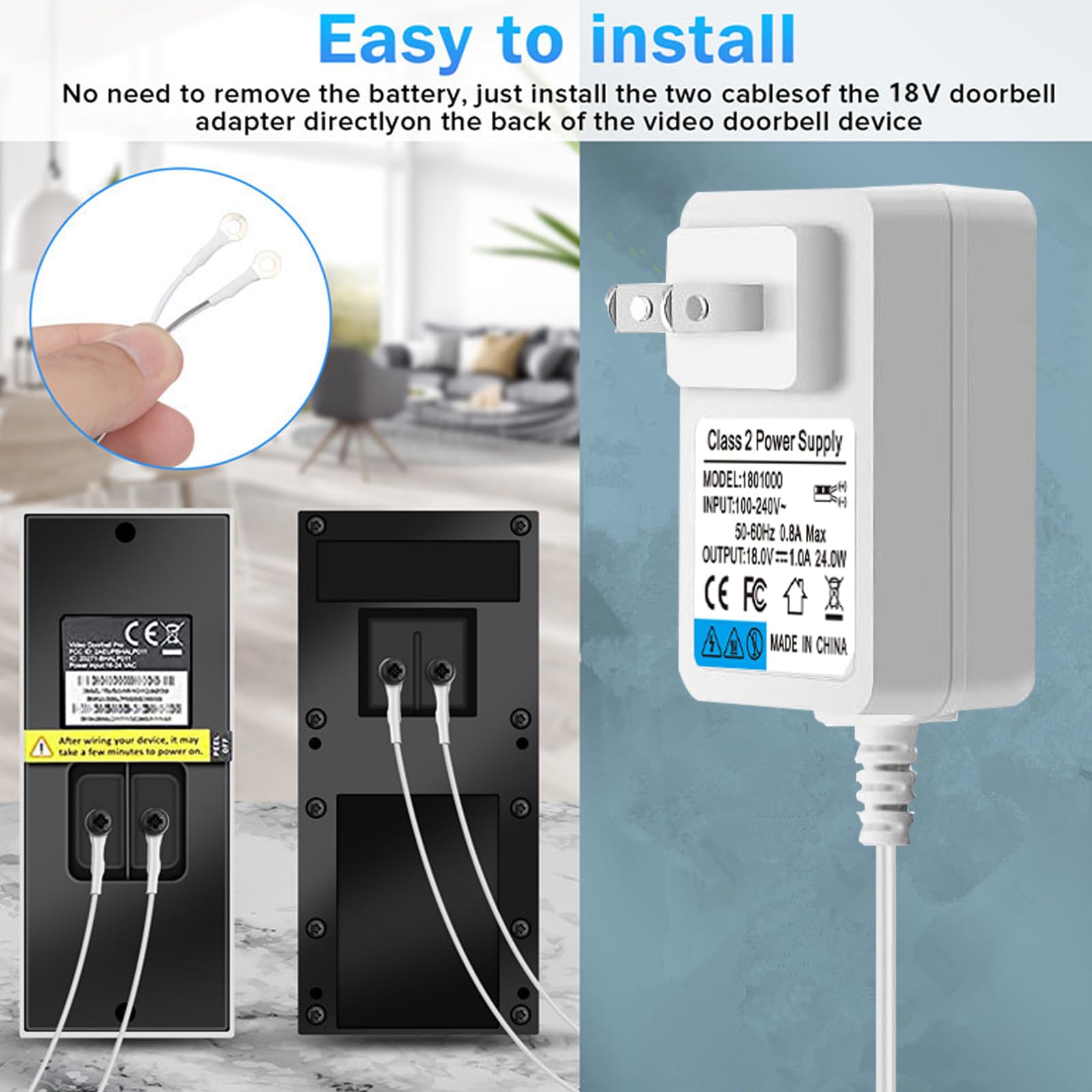 18V Video Doorbell Power Adapter 110V 240V Ac To Dc 18V1A Adapter For Ring Video Doorbell Pro And Ring Video Doorbell 2,Fit For