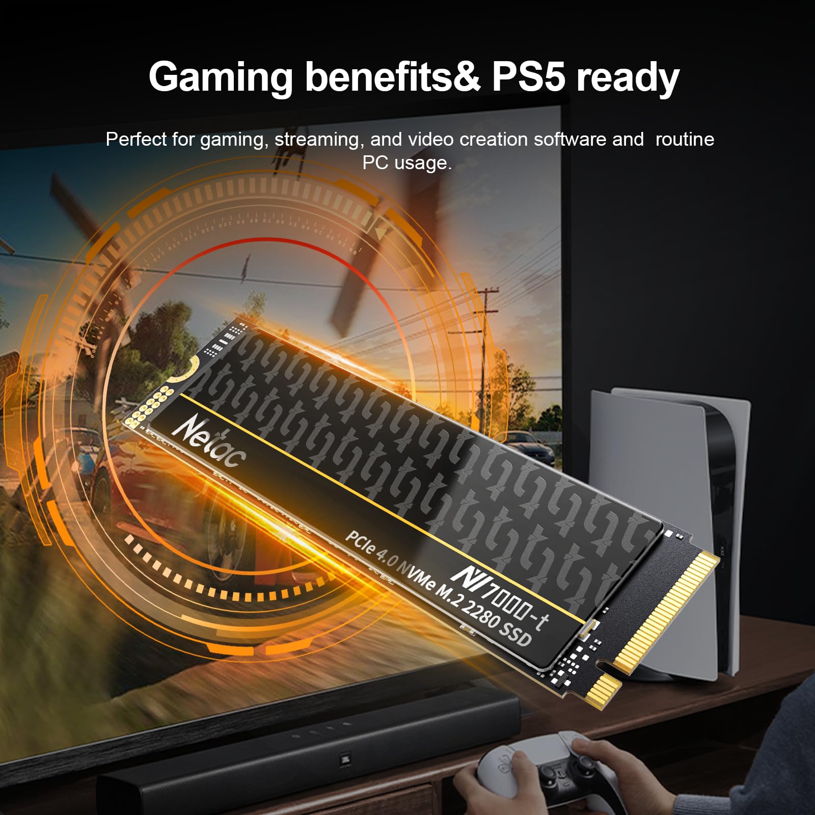 Netac 2Tb Pcie Gen4X4 M.2 Ssd Up To 7,300 Mb/S Nvme Internal Ssd With Aluminum Heatspreader High Performance Storage For Desktop And Laptop Pcs Works With Ps5, Nv7000 T