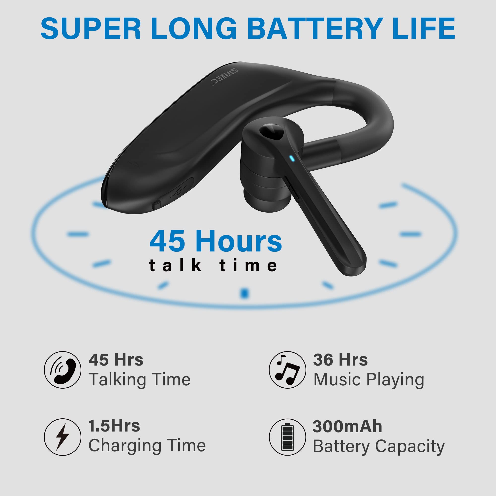 Sunitec Bluetooth Headset,Dual Microphone Wireless Headset With Usb Dongle For Computer, 45H Talking Time,Usb-A Compatible To Co