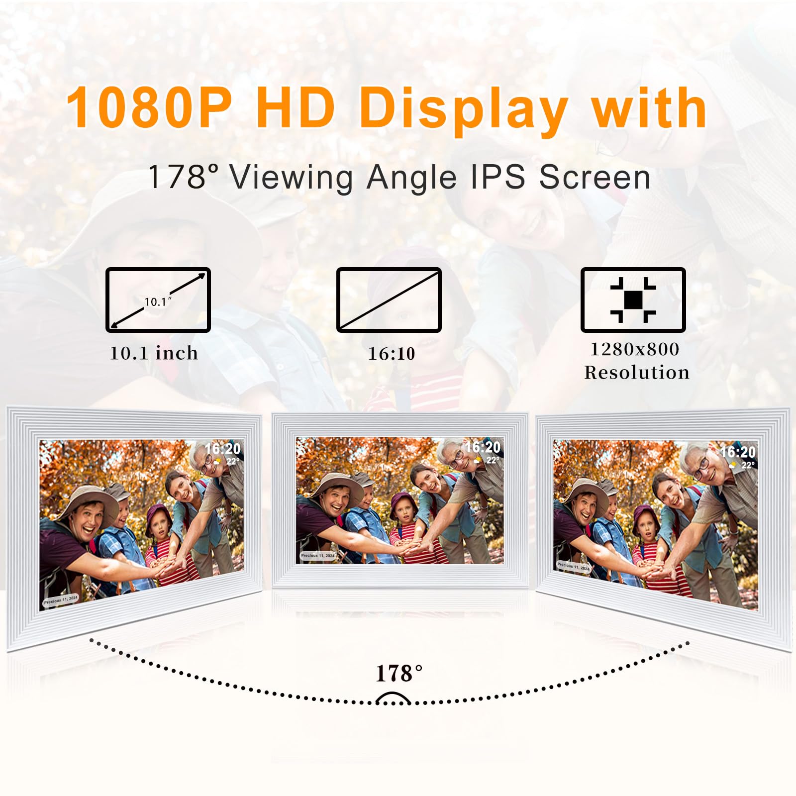 Frameo Digital Picture Frame Wifi 10.1 Inch Digital Photo Frame, 16Gb Memory, 1280 * 800 Hd Touch Screen, Auto Rotate, Pictures