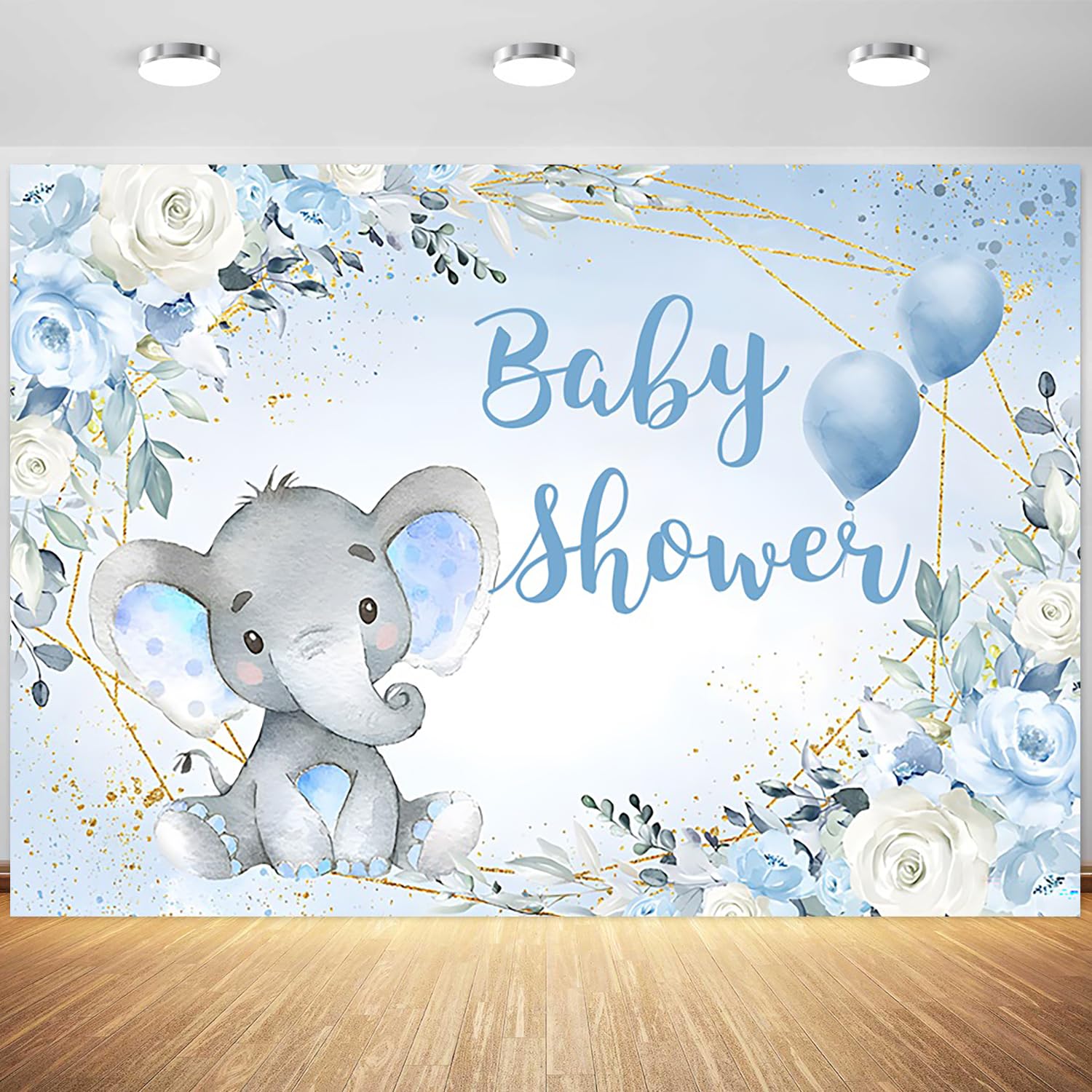7X5Ft Elephant Boy Baby Shower Backdrop Blue Flower Elephant Baby Shower Party Photography Background For Newborn Baby Banner De