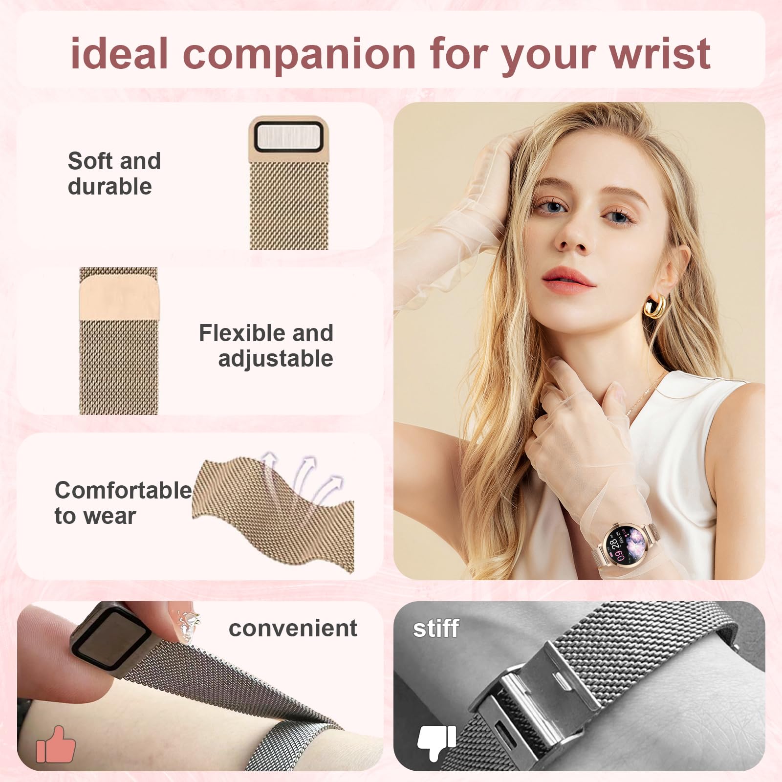 Gadixy Smart Watches For Women (Make/Answer Call), 1.1'' Amoled Small Screen Fitness Tracker 110+ Sports Modes Ip68 Step Counter