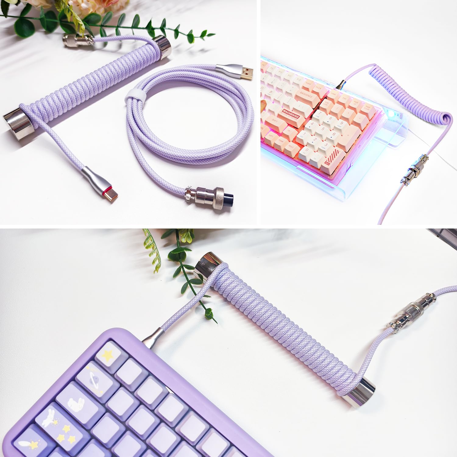 Ucinnovate Coiled Keyboard Cable, Pro Custom Coiled Usb C Cable For Gaming Keyboard, Double Sleeved Mechanical Keyboard Cable Wi