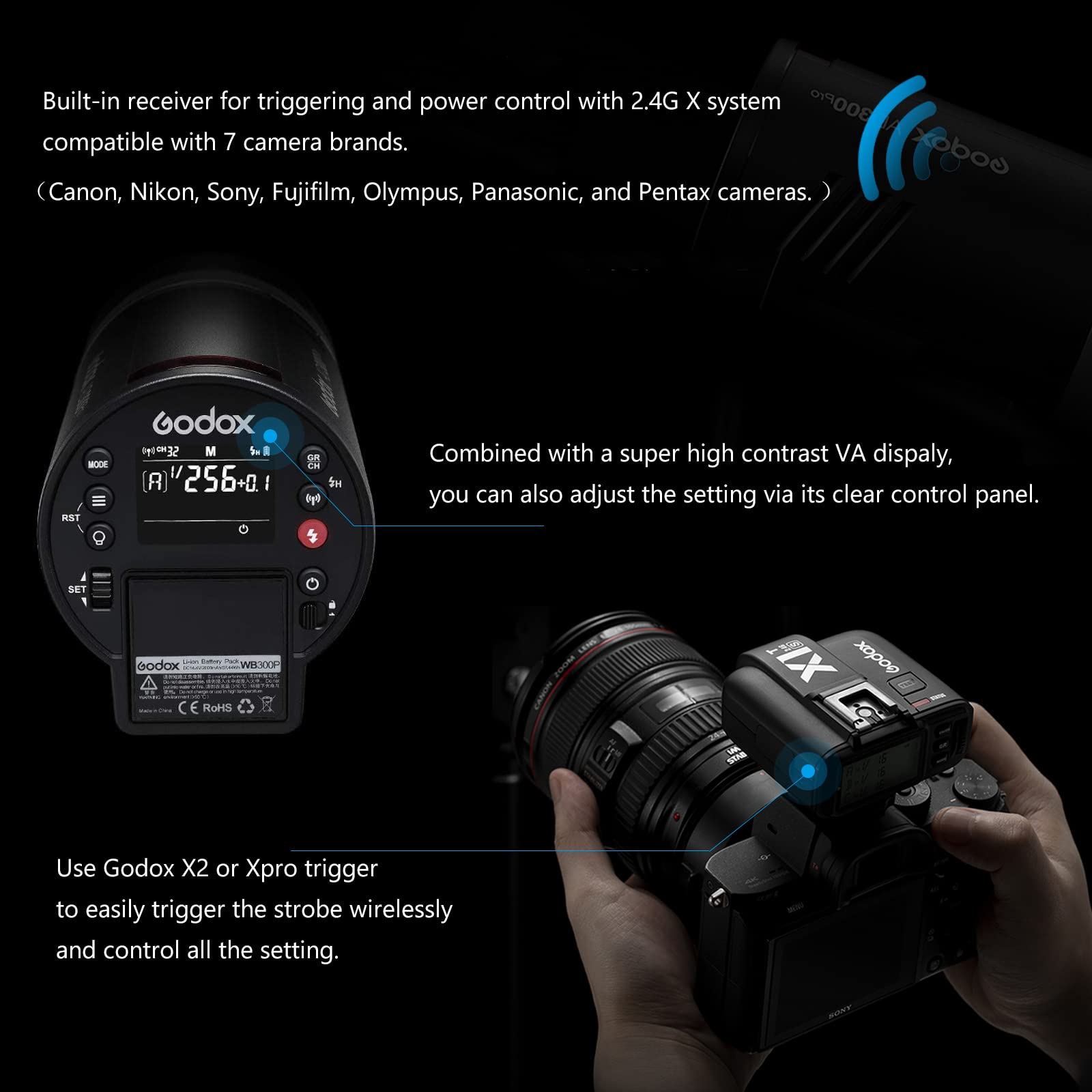 GODOX AD300Pro Outdoor Flash Strobe Monolight 300Ws 2.4G TTL HSS Portable with Bi-Color Modeling Lamp