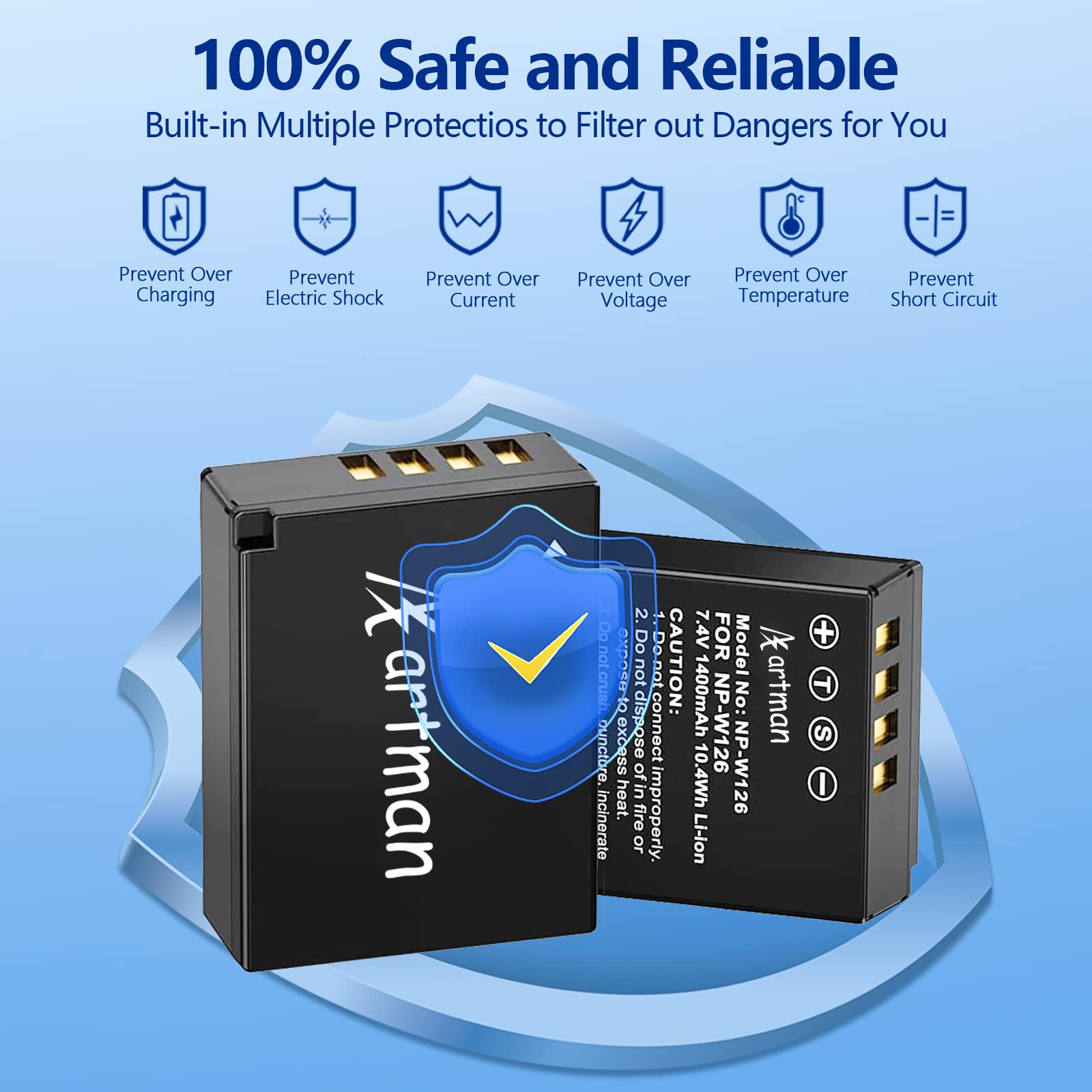 Artman Np W126 Np W126S Battery And Lcd Dual Charger For Fujifilm X100V, X100Vi, X100F, X T100, X T200, X T1, X T2, X T3, X T10,