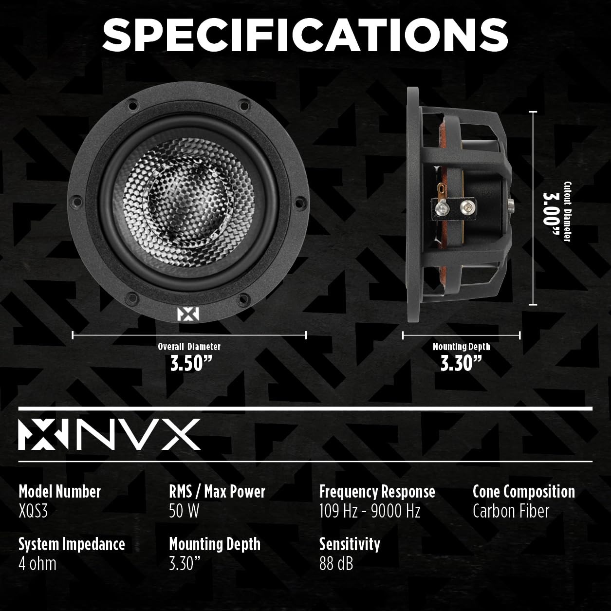 Nvx Xqs3 3.5'' High Performance Car Speakers, 200W Max, 100W Rms, 3 1/2 Inch Component Midrange, Neodymium Magnet, Easy To Insta