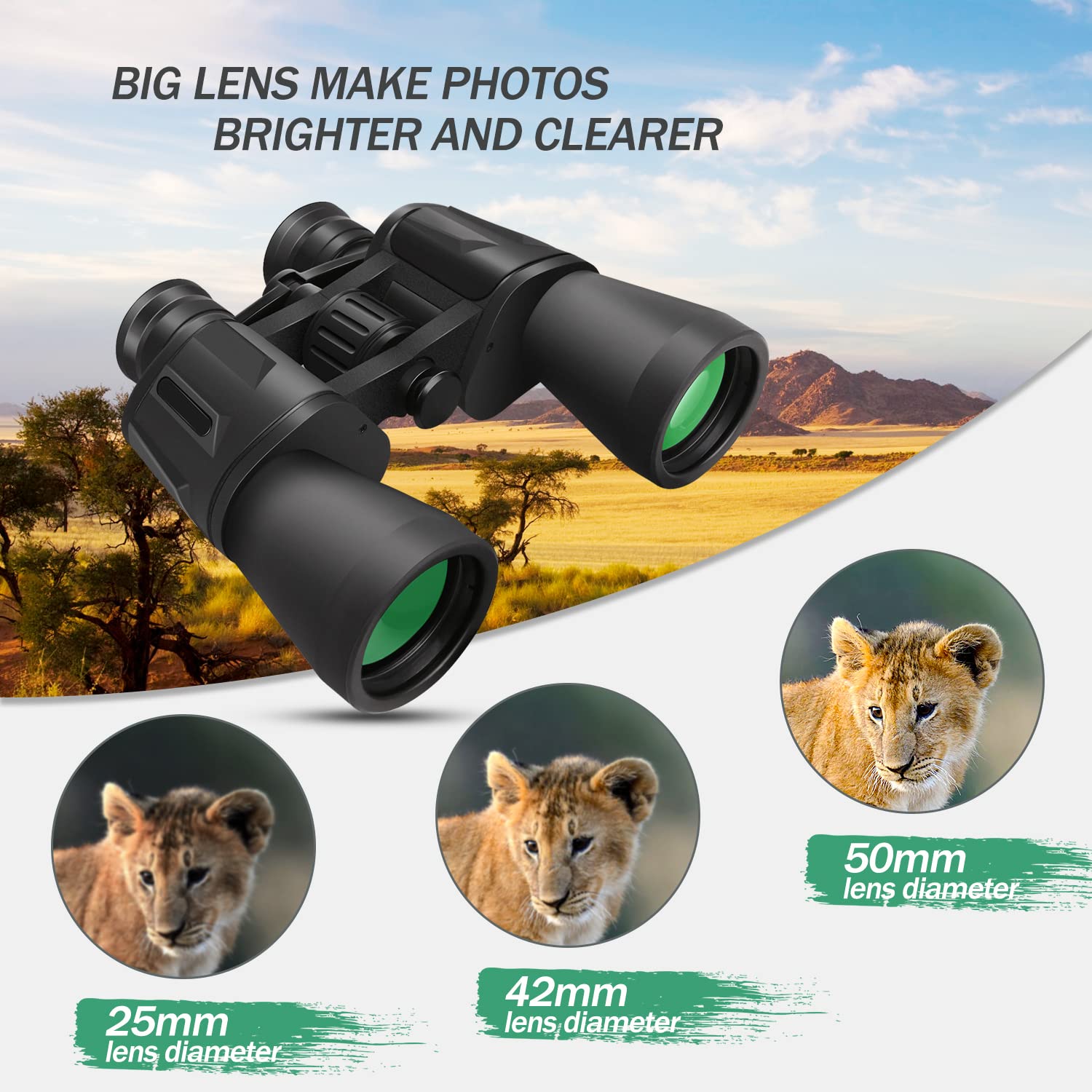10 X 50 Binoculars For Adults, Powerful Binoculars For Bird Watching, Multi Coated Optics Durable Full Size Clear Binocular For Travel Sightseeing Outdoor Sports Games And Concerts
