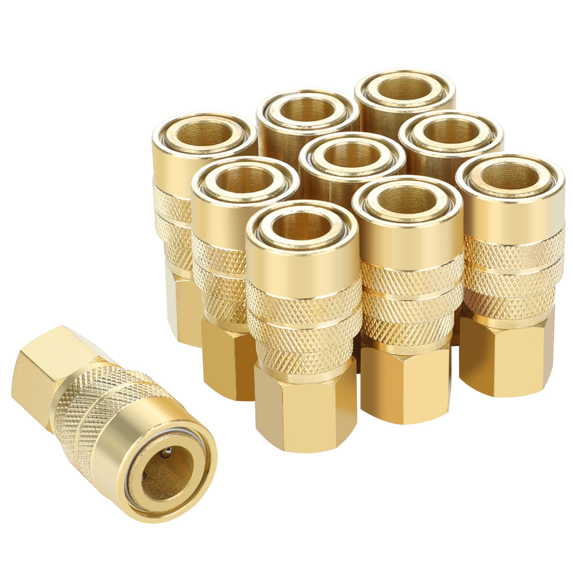 Joroy Brass Air Coupler, 1/4 Inch Body Size, 3/8 Inch Npt Female Threads Size, Industrial M Type, 10 Pieces Air Compressor Hose