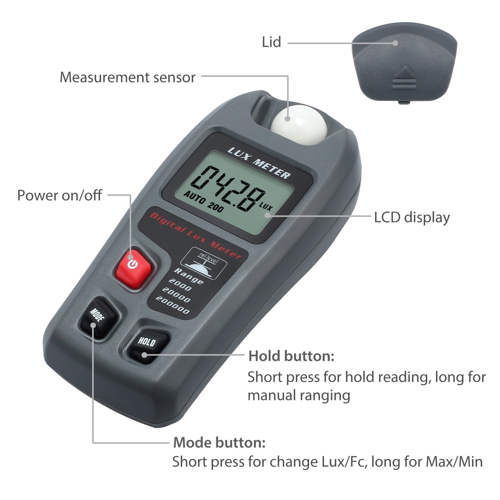 Proster Digital Luxmeters Illuminance Light Meter   Luminometers Lux Light Meter Photometers High Accuracy 4% Lux Meter With Lcd