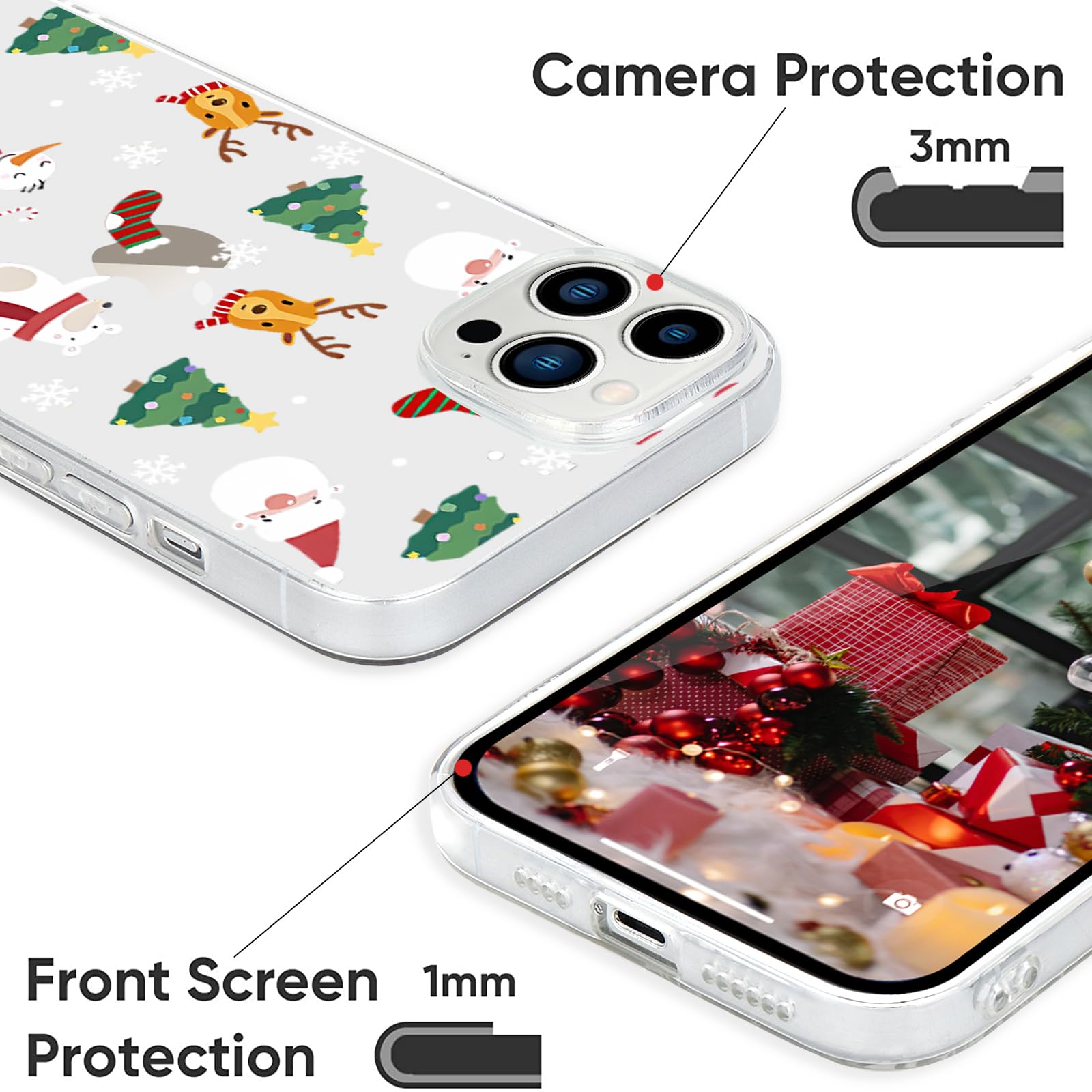 Pepmune Compatible With Iphone 13 Pro Case Cute Christmas Design Camera Protection Shockproof Soft Tpu Clear Xmas Back Bumper Co