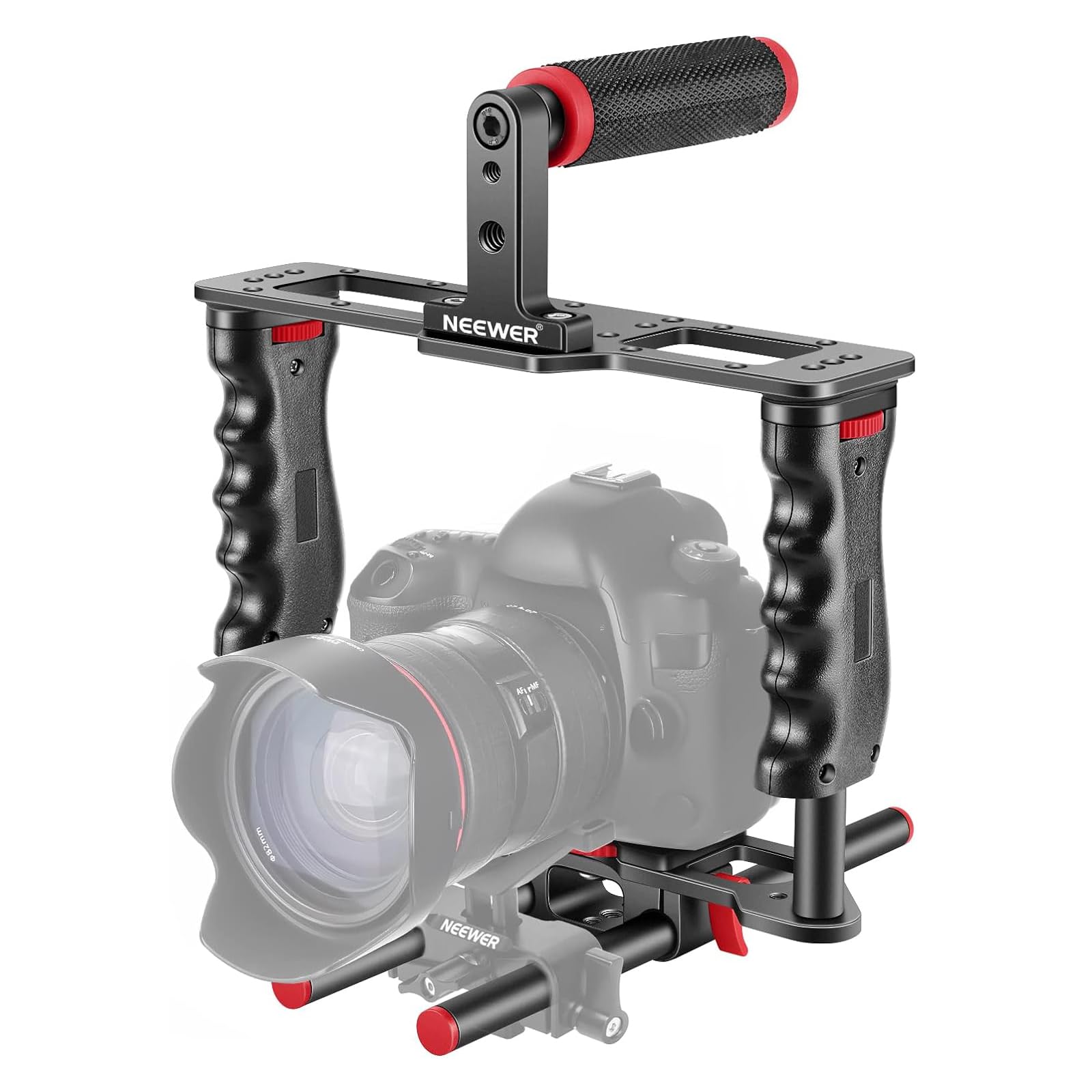 Neewer Camera Video Cage Film Movie Making Kit, Aluminum Alloy With Top Handle, Dual Hand Grip, Two 15Mm Rods, Compatible With C