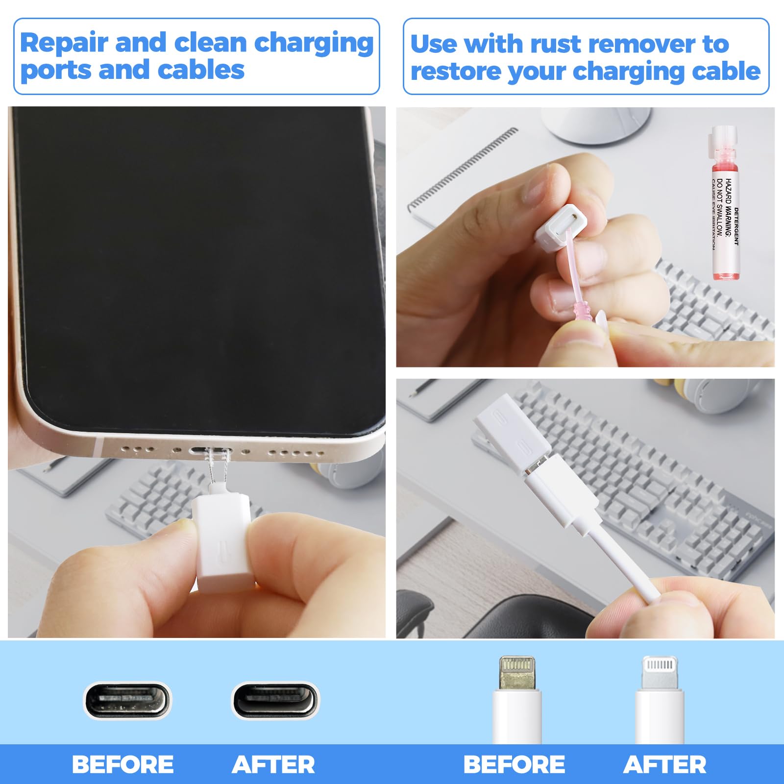 Jiateums Iphone Charging Port Cleaning Tool,Usb C Cleaning Kit For Cell Phone Airpod, Repair Kit For Laptop Pc Data Cable (White