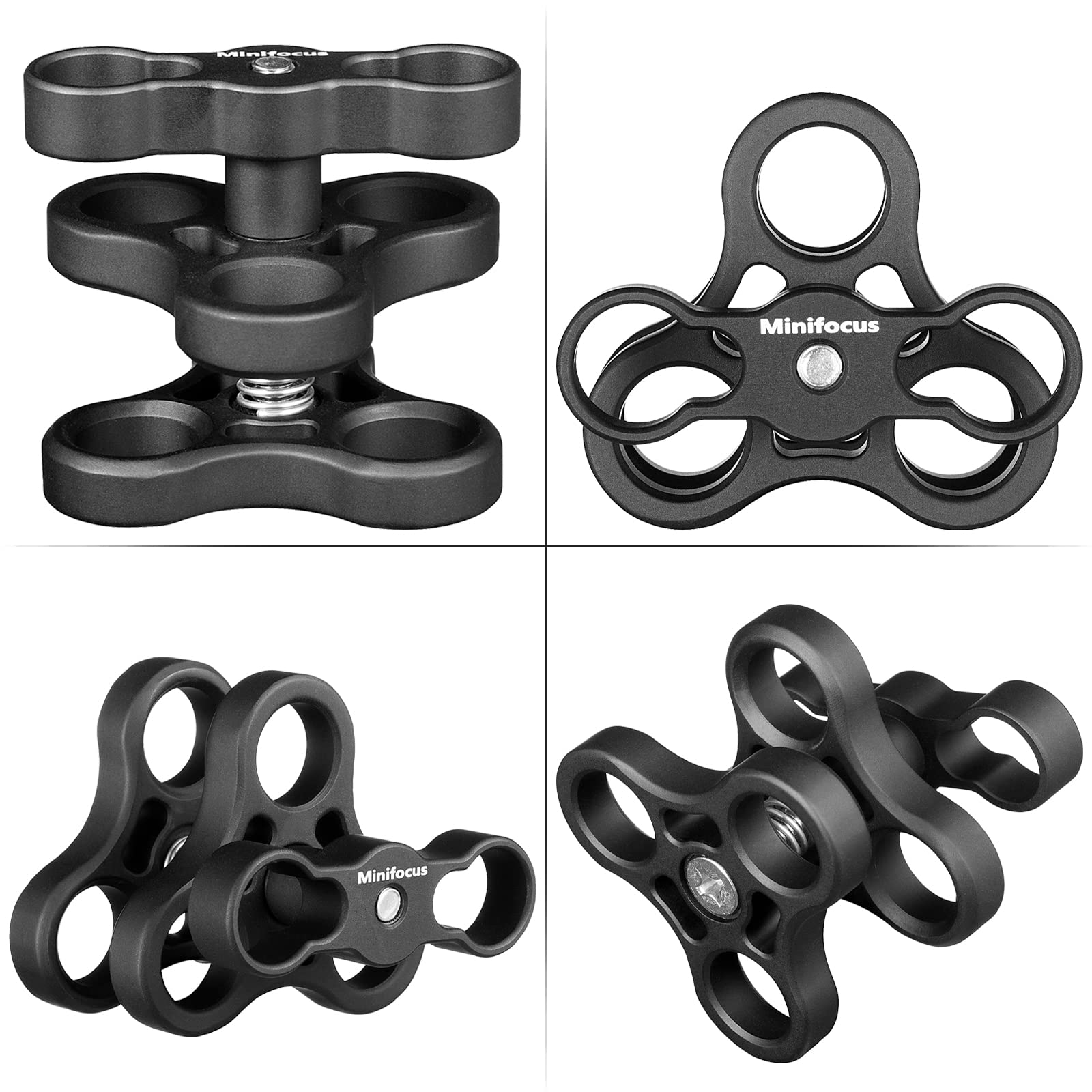 Minifocus 2Pcs 1'' Aluminum Triple Holes Ball Clamp Mount For Underwater Diving Light Arms Tray System, Photography Diving Camer