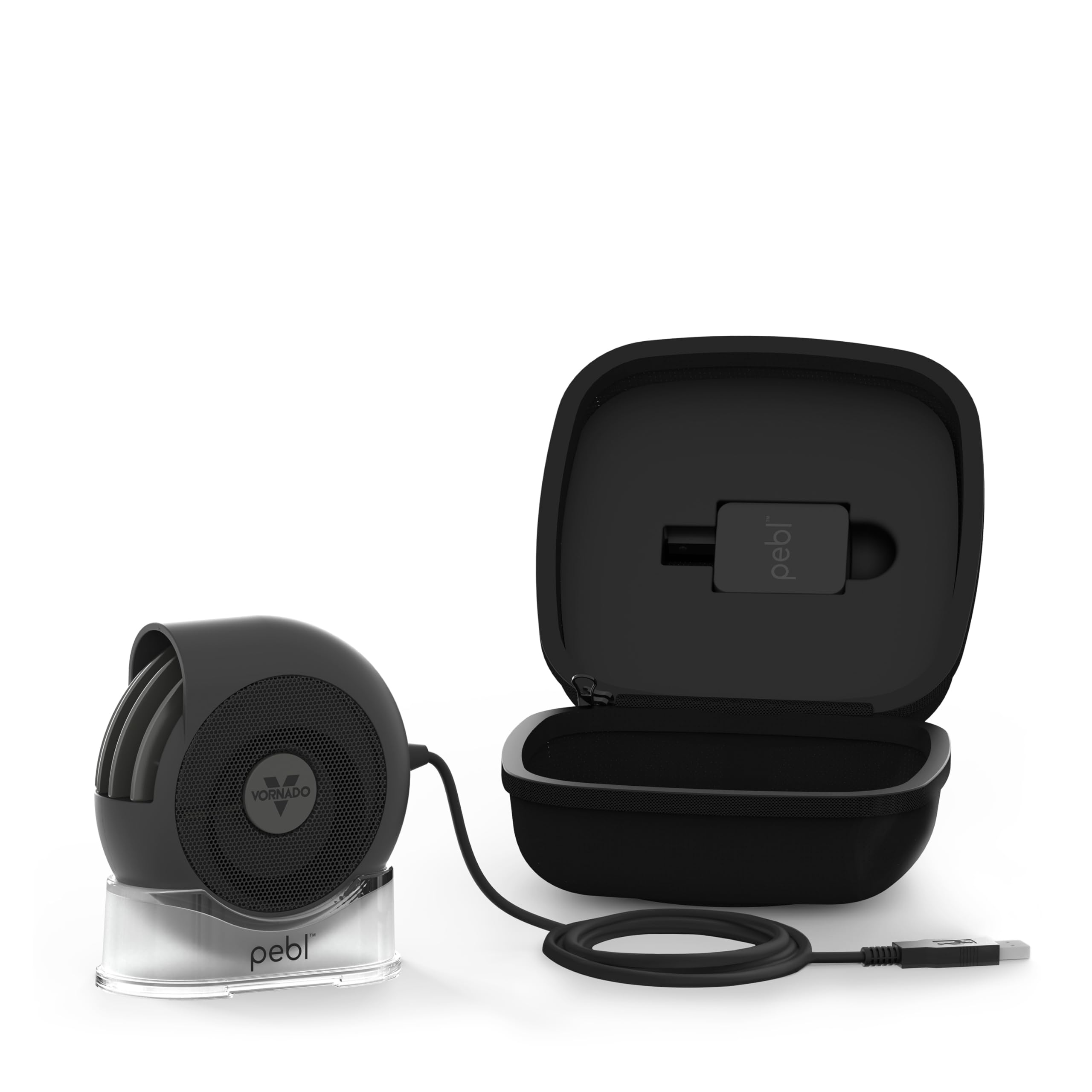 Vornado PEBL PAK Portable USB Desk Fan with Magnetic Base, Neoprene Travel Case Stand, 2 Speed Settings, Adjustable Airflow, Per