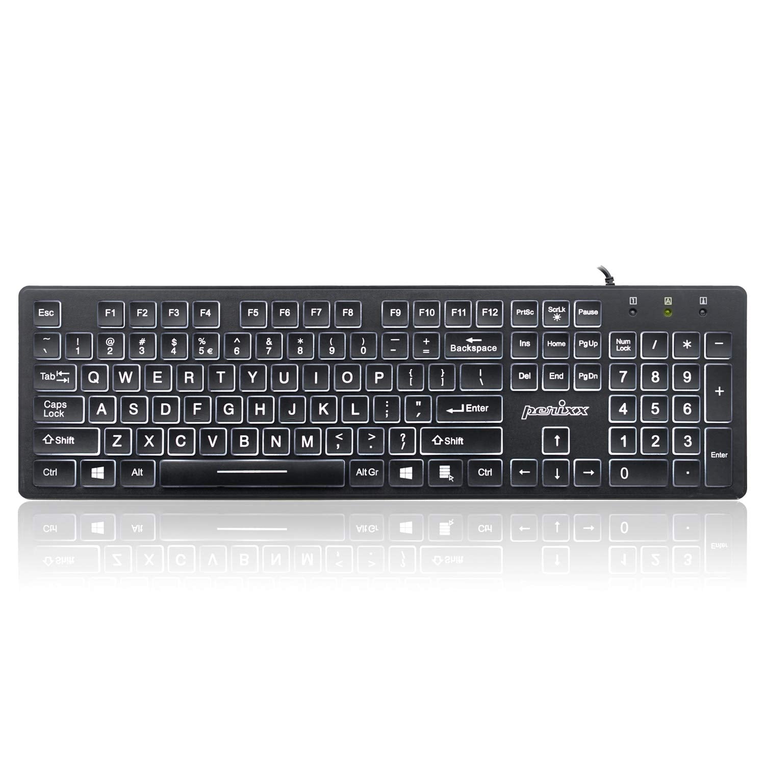 Perixx Periboard 317 Wired Backlit Usb Keyboard, Big Print Letter With White Illuminated Led, Us English Layout,Black