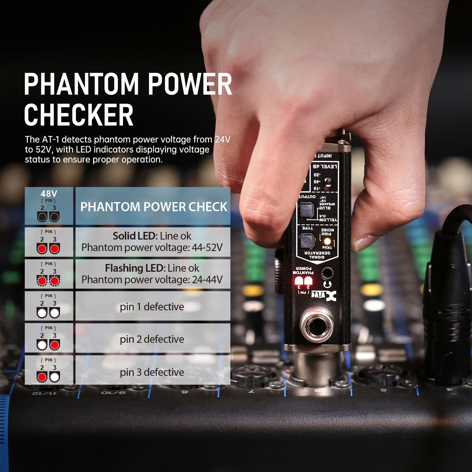 Xvive At-1 Portable Audio Tester,Signal Generator, Xlr Cable Tester, Phantom Power Checker, Input Level Meter & Headphone Monito