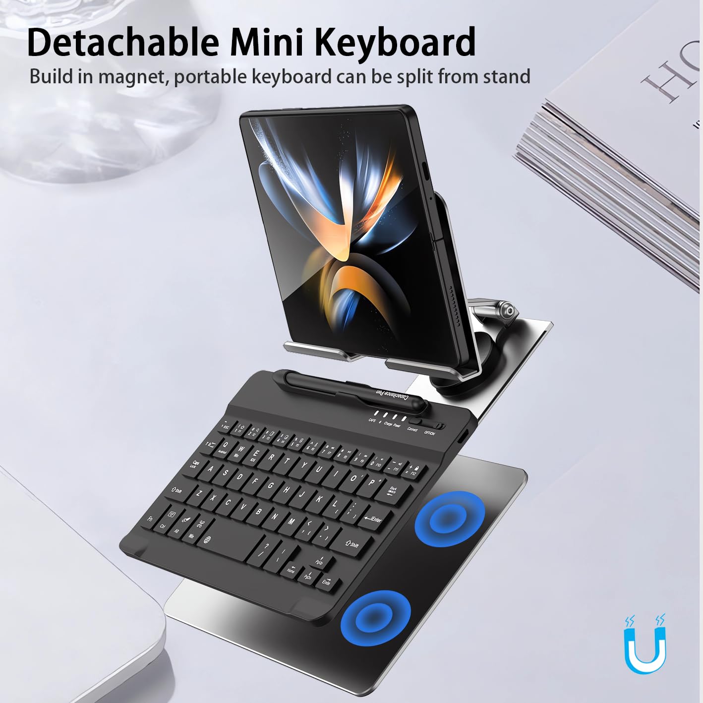 Voppton For Samsung Galaxy Z Fold 6 5 4 Stand And Keyboard Mouse, Portable Detachable Bluetooth Compatible Keyboard, Foldable Ad