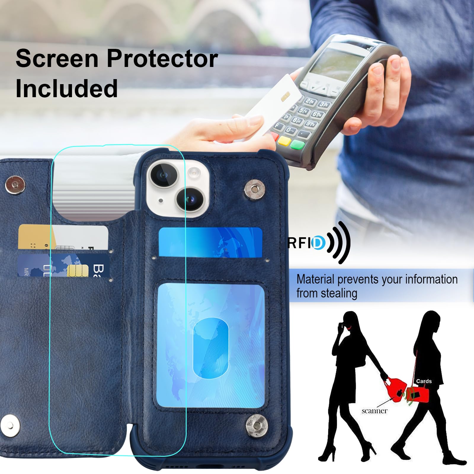 Vanavagy Wallet Case Compatible For Iphone 14/13 For Women And Men,Leather Fits Magnetic Car Mount Flip Folio Phone Cover With C