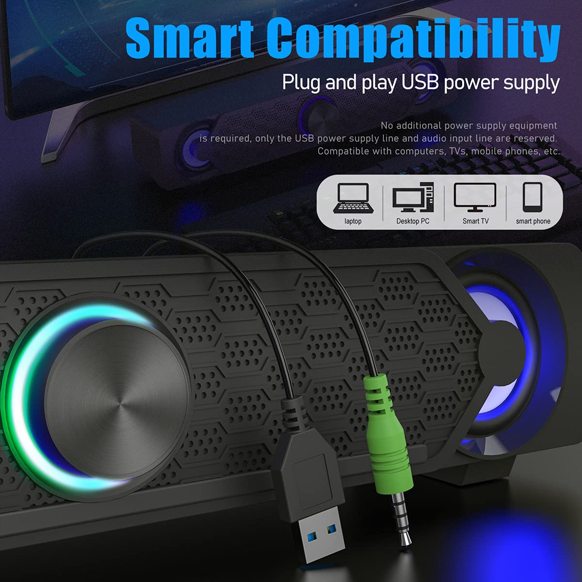 Smalody Small Computer Speakers For Desktop Gaming Monitor, Pc Speakers For Desktop Monitor, Computer Speaker Wired Usb Powered,