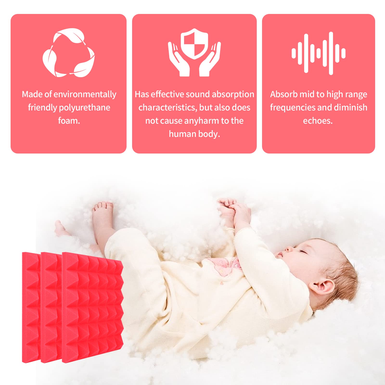 Musfunny Soundproof Foam Panels   12 Pcs 2'' X 12'' X 12'' Acoustic Foam Panels Sound Absorbing Wall Panels For Studio Recording