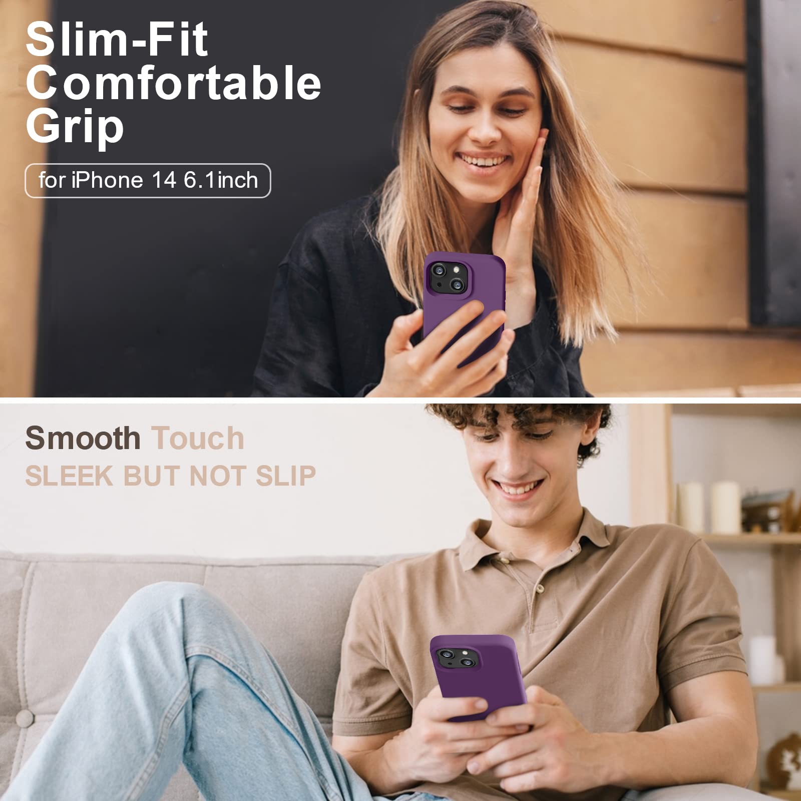 Vooii Compatible With Iphone 14 Case,[Premium Liquid Silicone Full Body Protective] [Soft Microfiber Lining] Anti Scratch Shockp