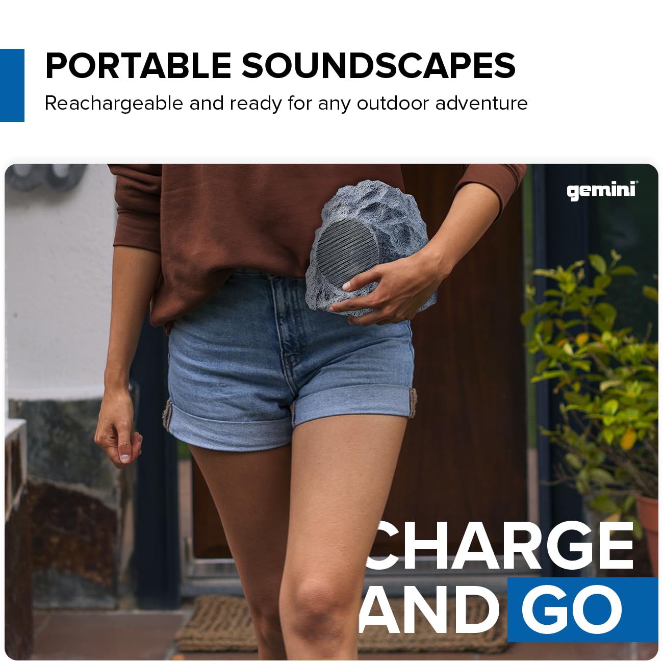 Gemini Sound Ghrk 400 Pr Rechargeable Bluetooth Outdoor Rock Speaker Pair   Wireless, Waterproof Ipx5, Tws Stereo Pairing, 10 Hour Play Time Battery For Patio & Garden Audio